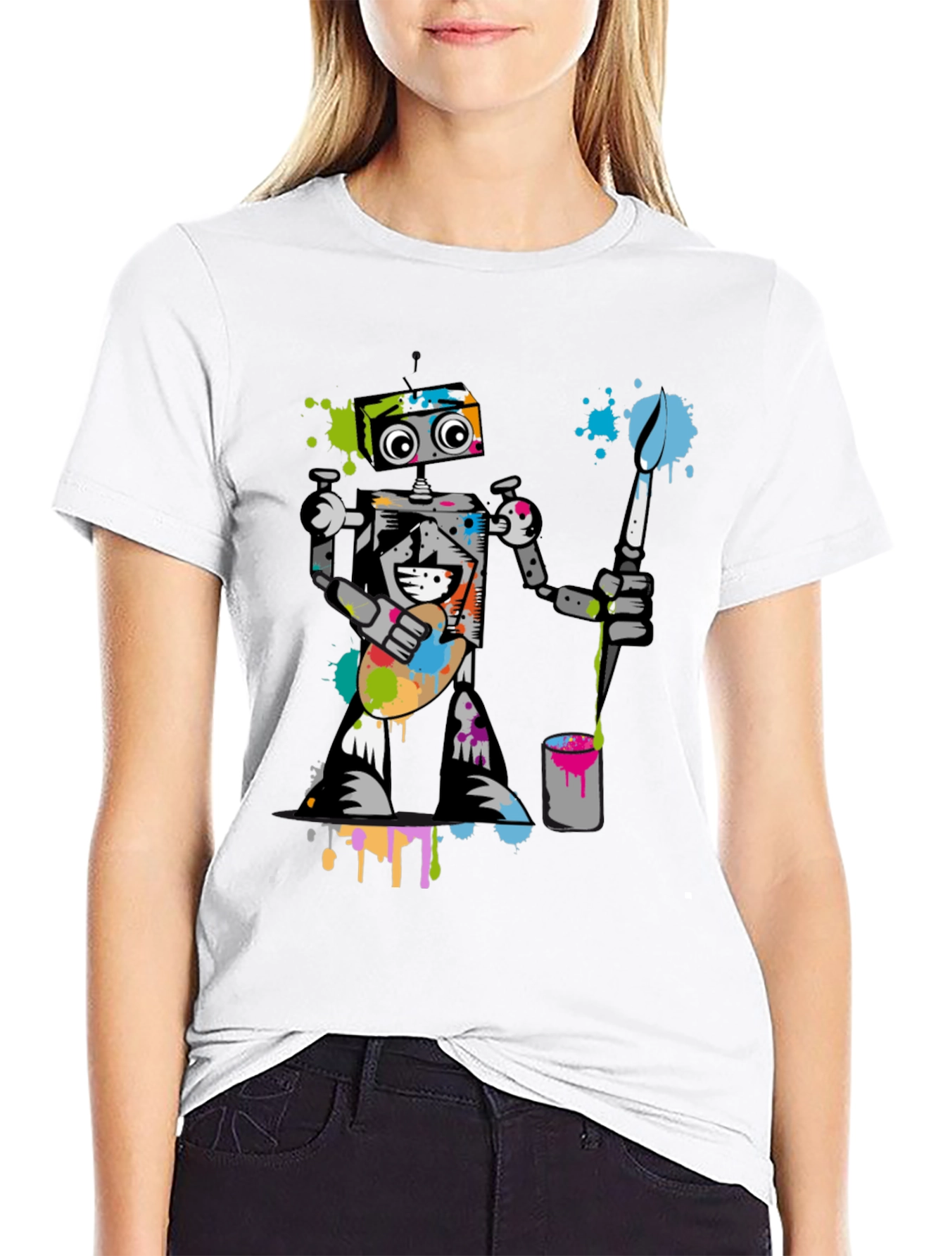 Robot Painter Graphic T-Shirt - Cool Artistic Design