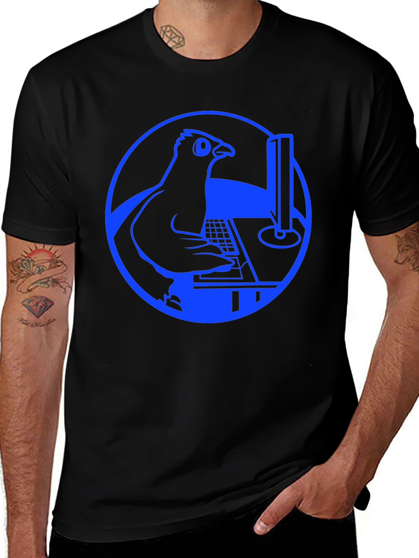 Programmer Pigeon T-Shirt - Blue Design
