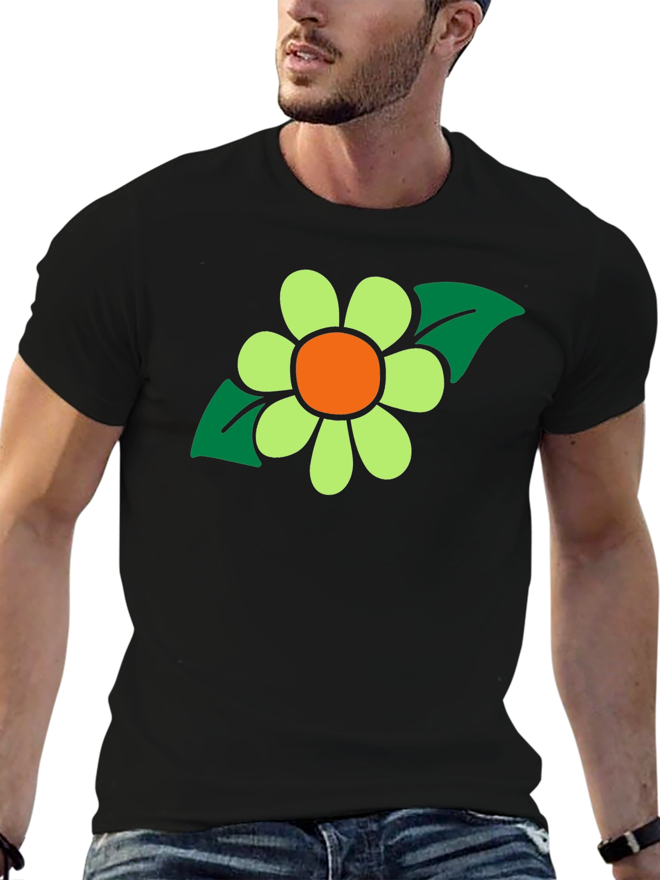 Retro Flower Graphic T-Shirt - Black