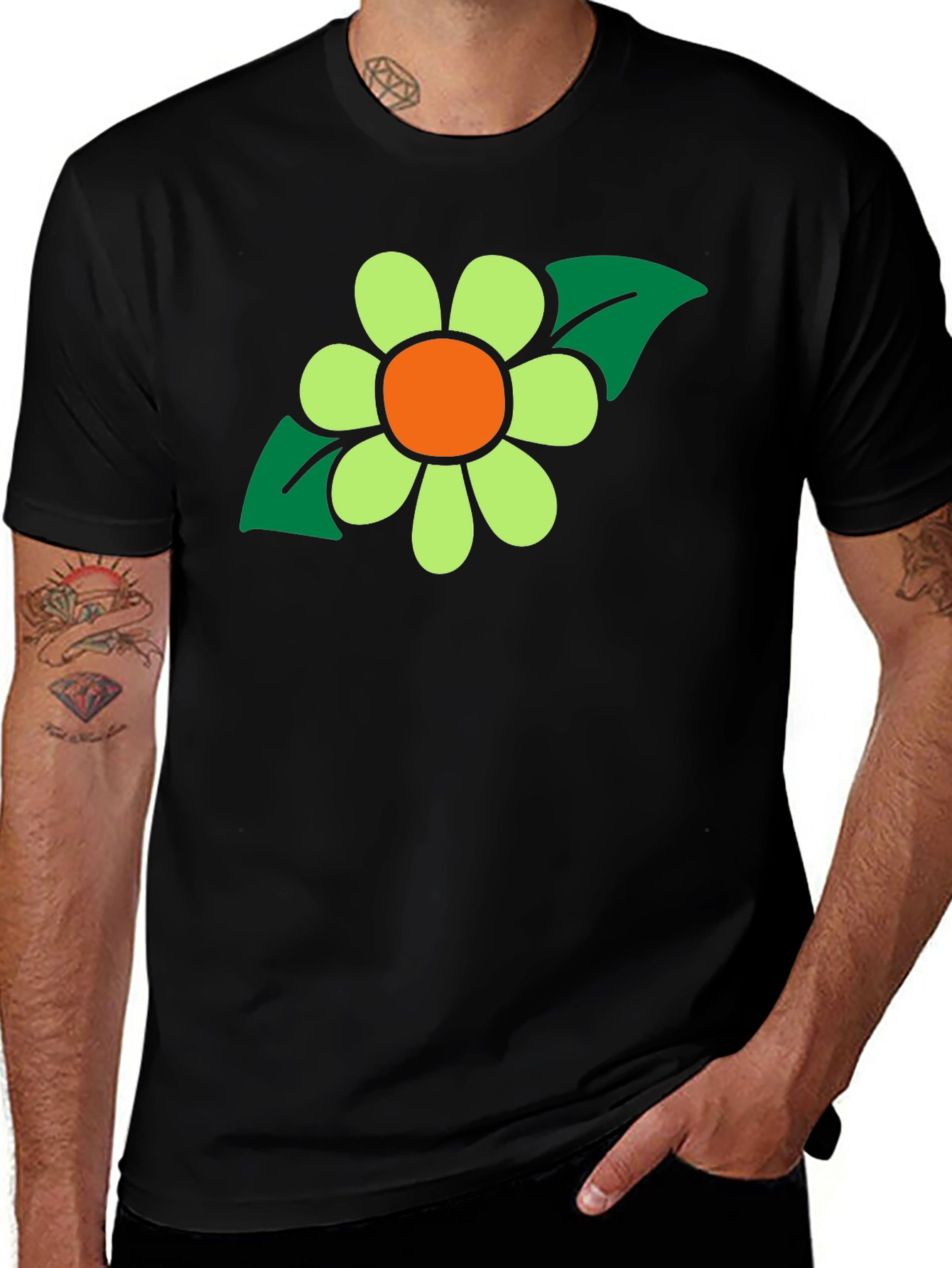 Retro Flower Graphic T-Shirt - Black