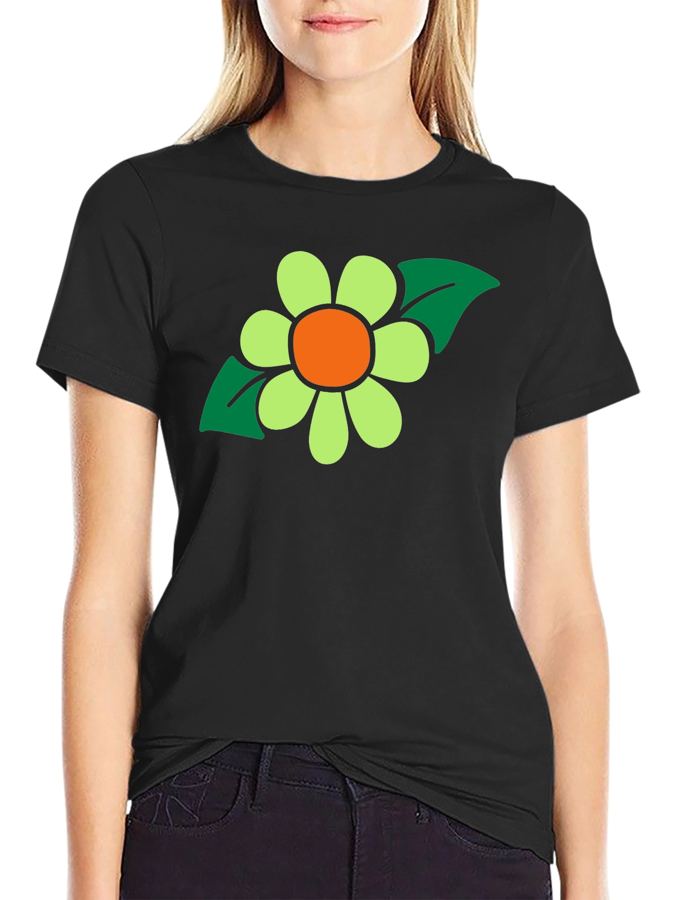 Retro Flower Graphic T-Shirt - Black