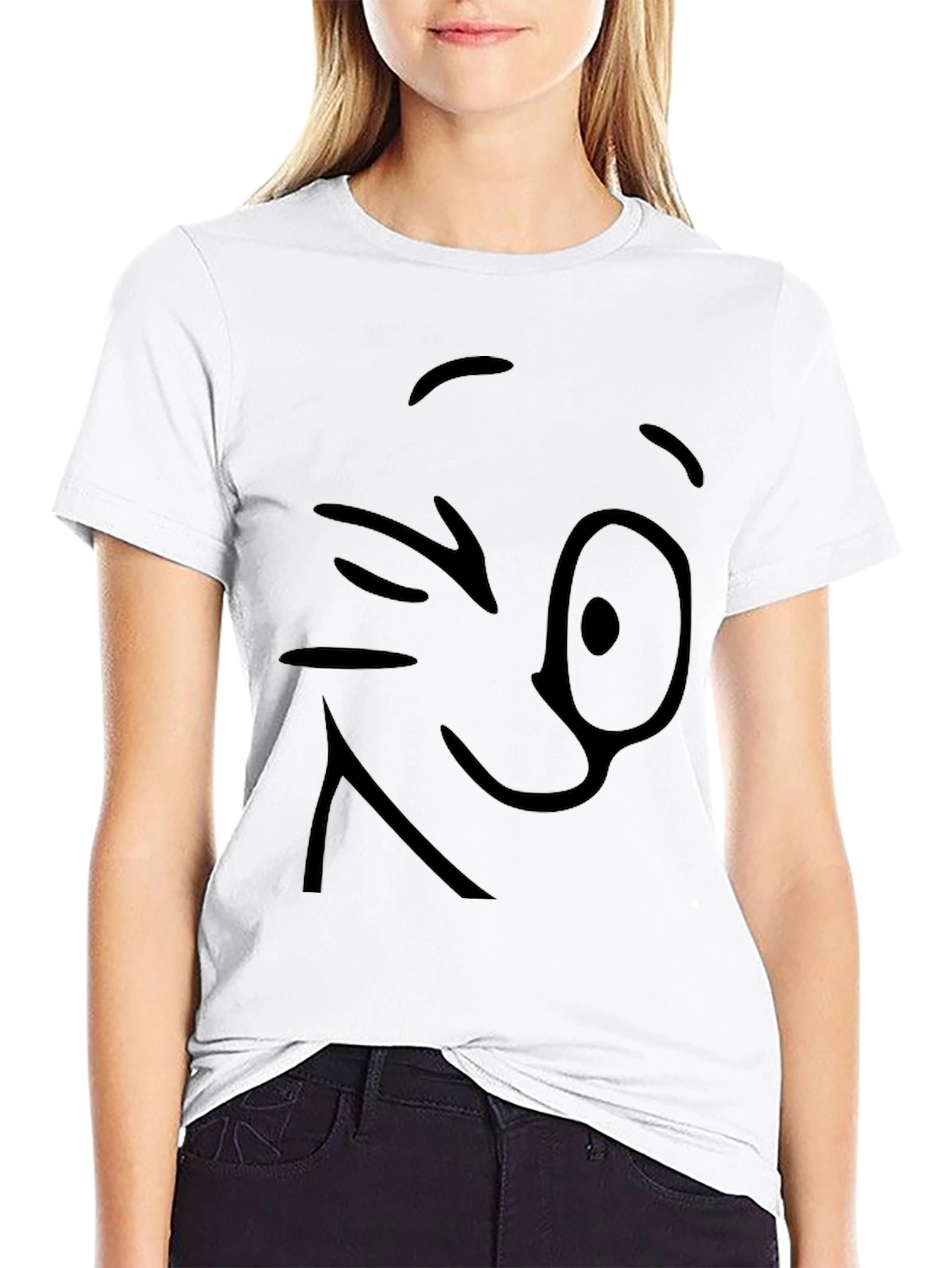 Winking Cartoon Face Black T-Shirt