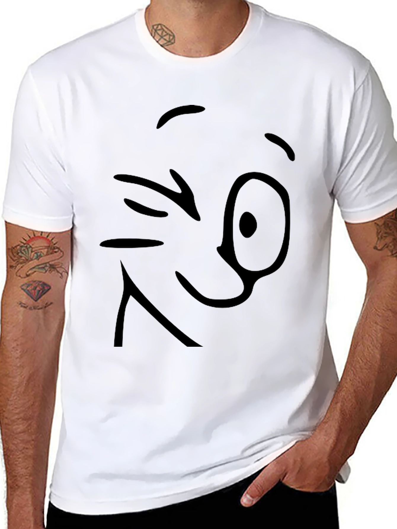 Winking Cartoon Face Black T-Shirt