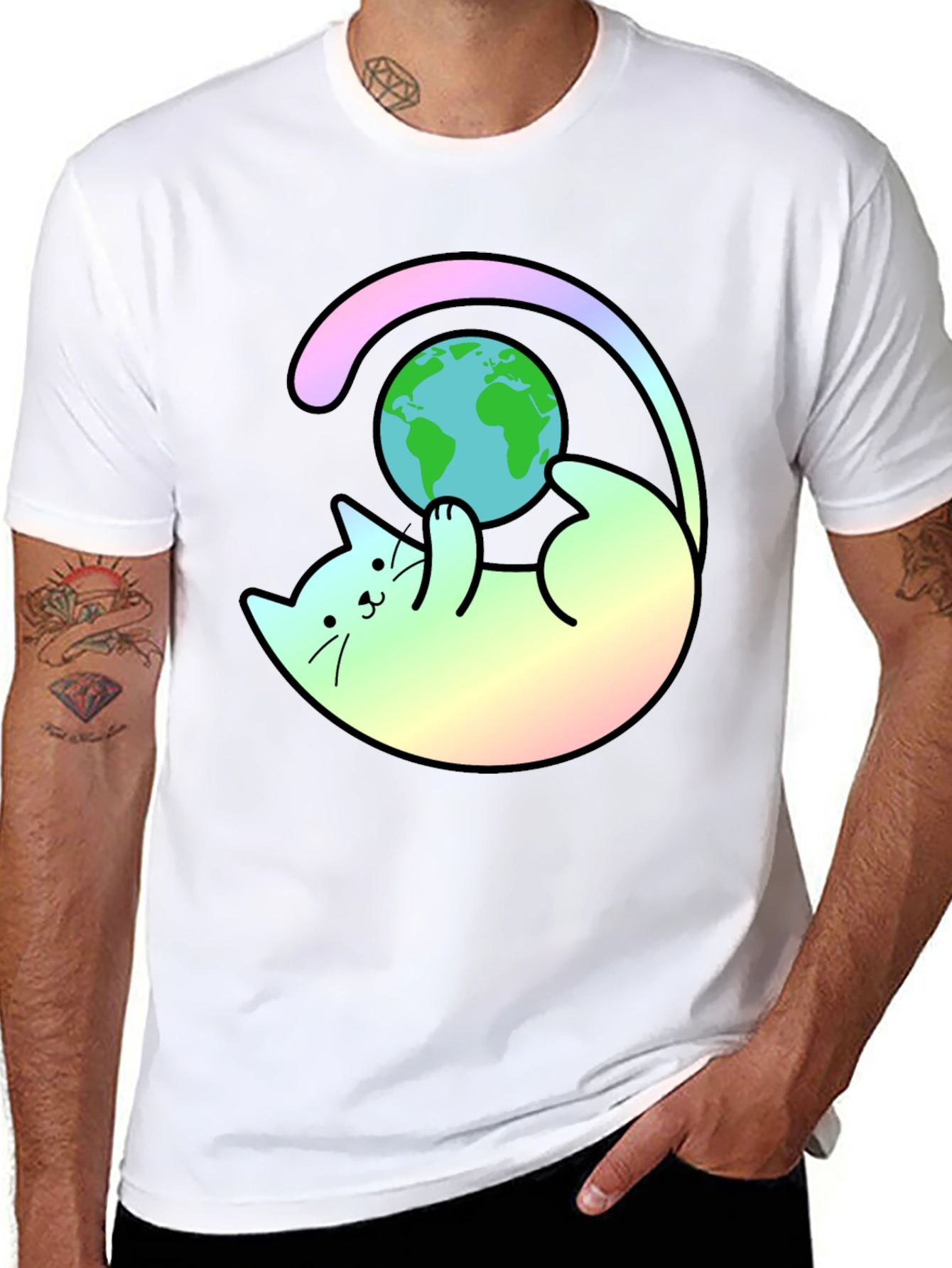 Cute Cat Playing with Earth T-Shirt
