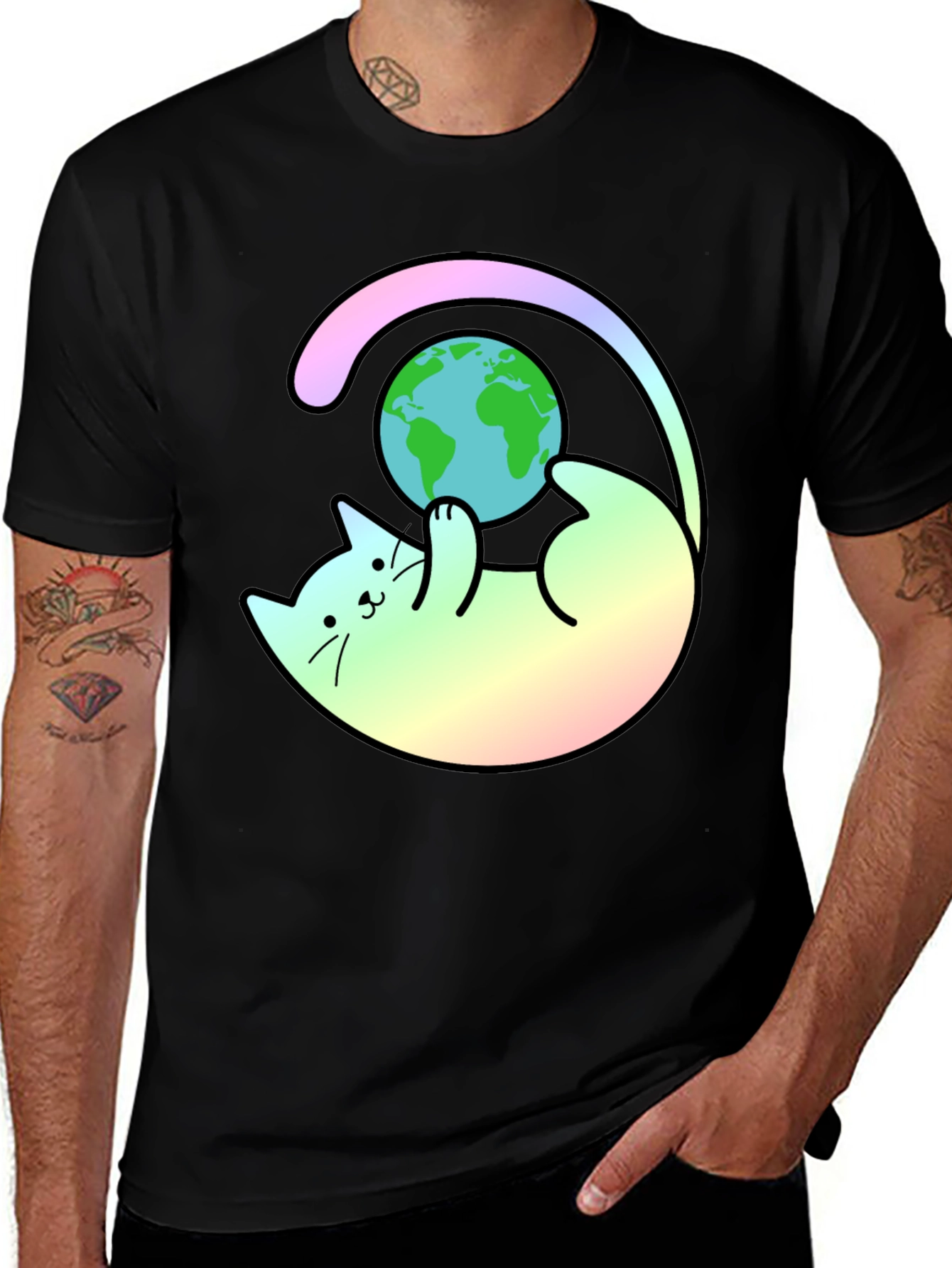 Cute Cat Playing with Earth T-Shirt