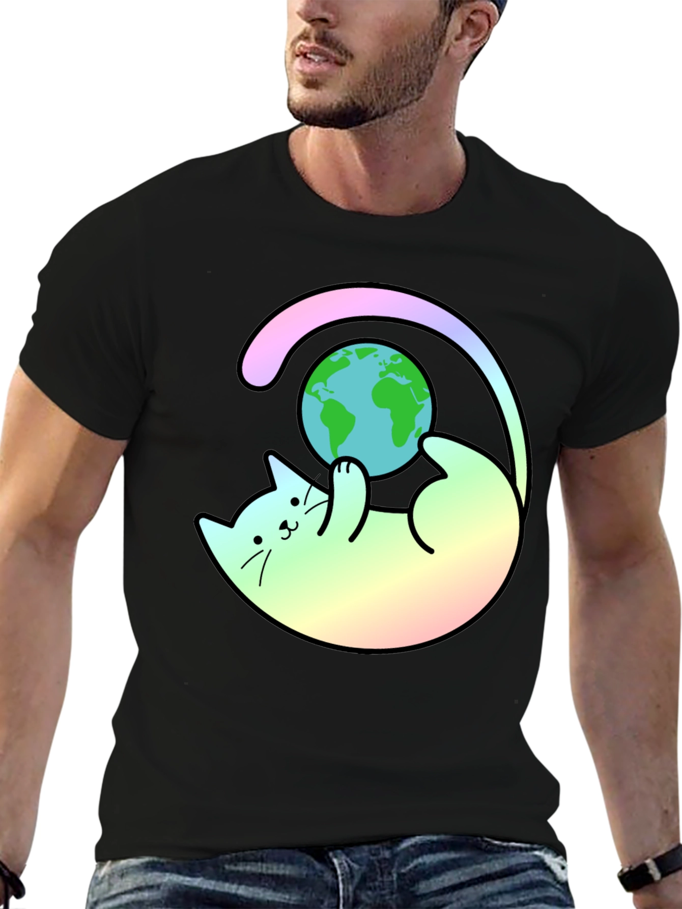 Cute Cat Playing with Earth T-Shirt