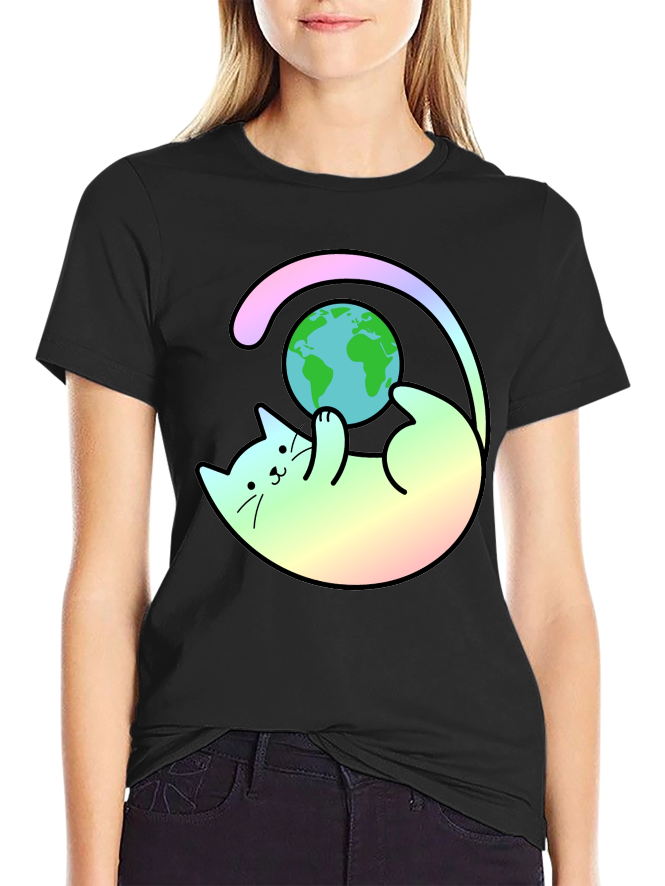 Cute Cat Playing with Earth T-Shirt