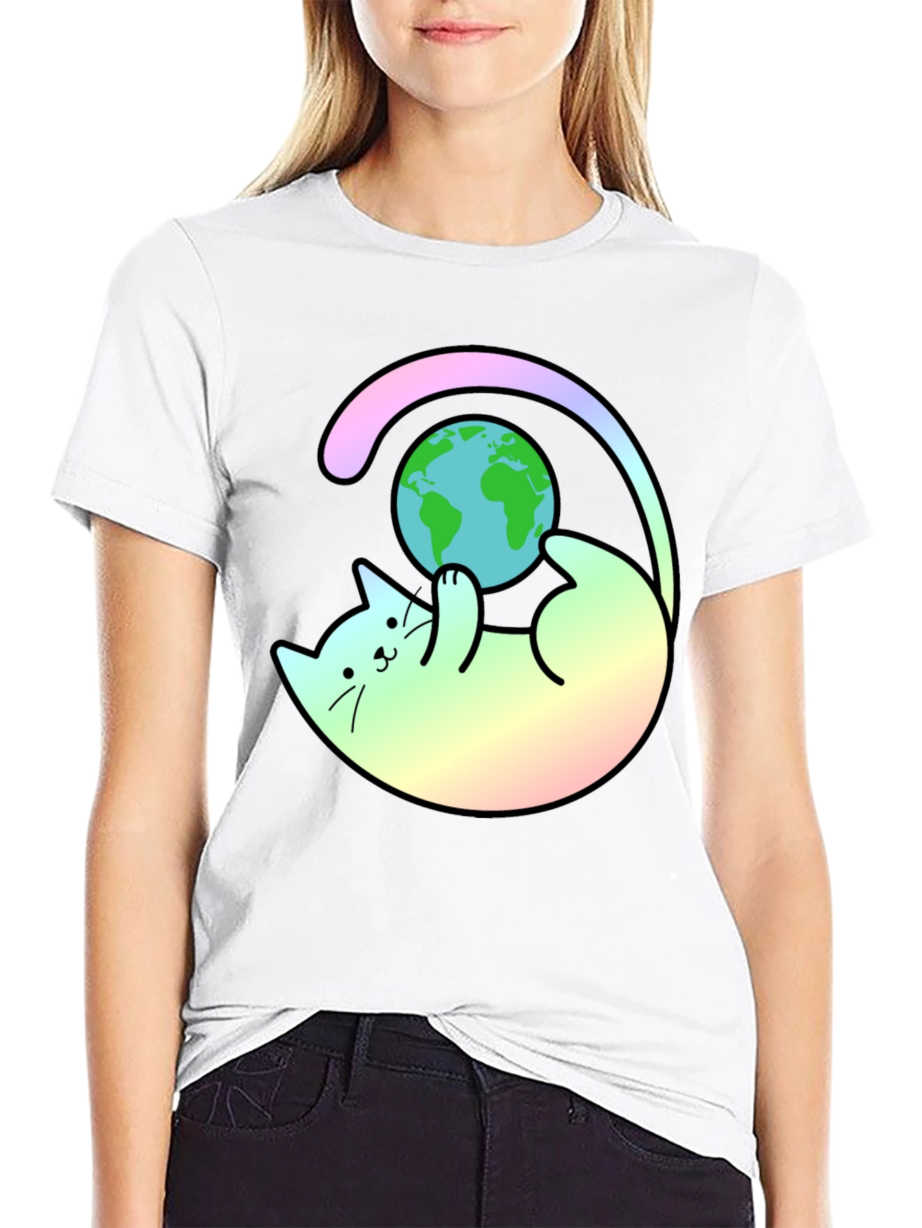 Cute Cat Playing with Earth T-Shirt