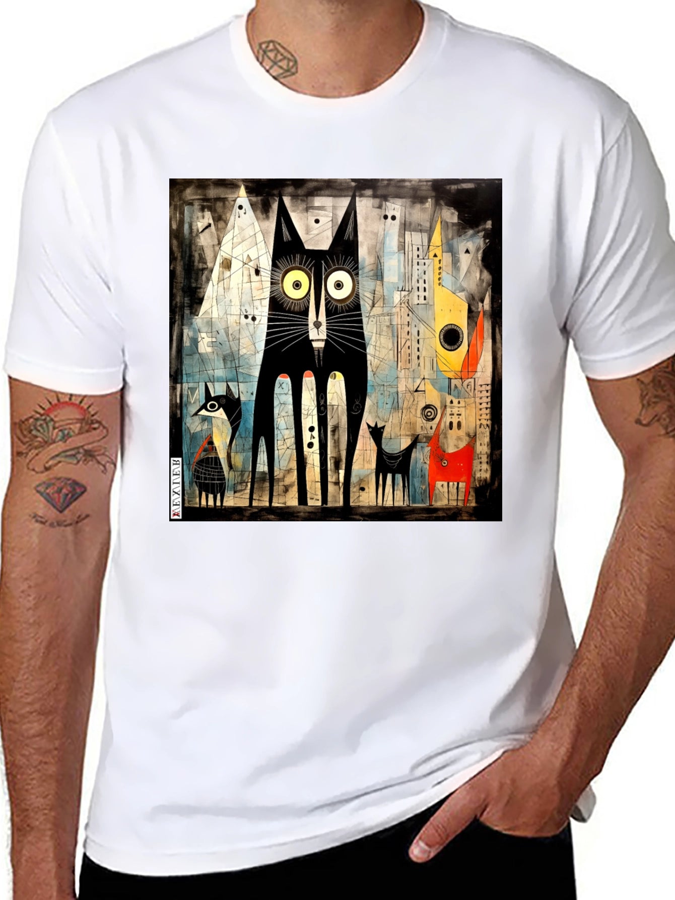 Abstract Cat Art Black T-Shirt