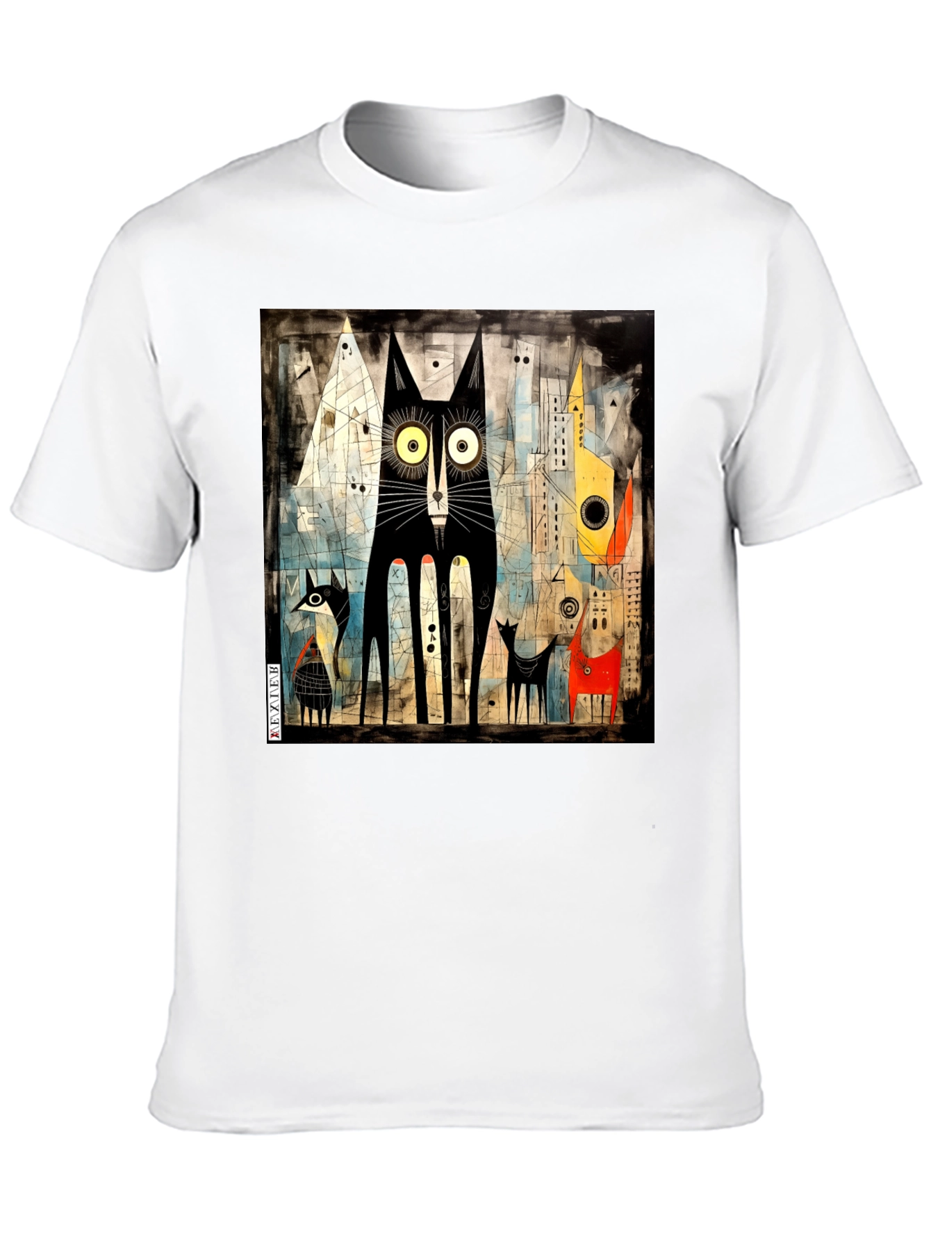 Abstract Cat Art Black T-Shirt