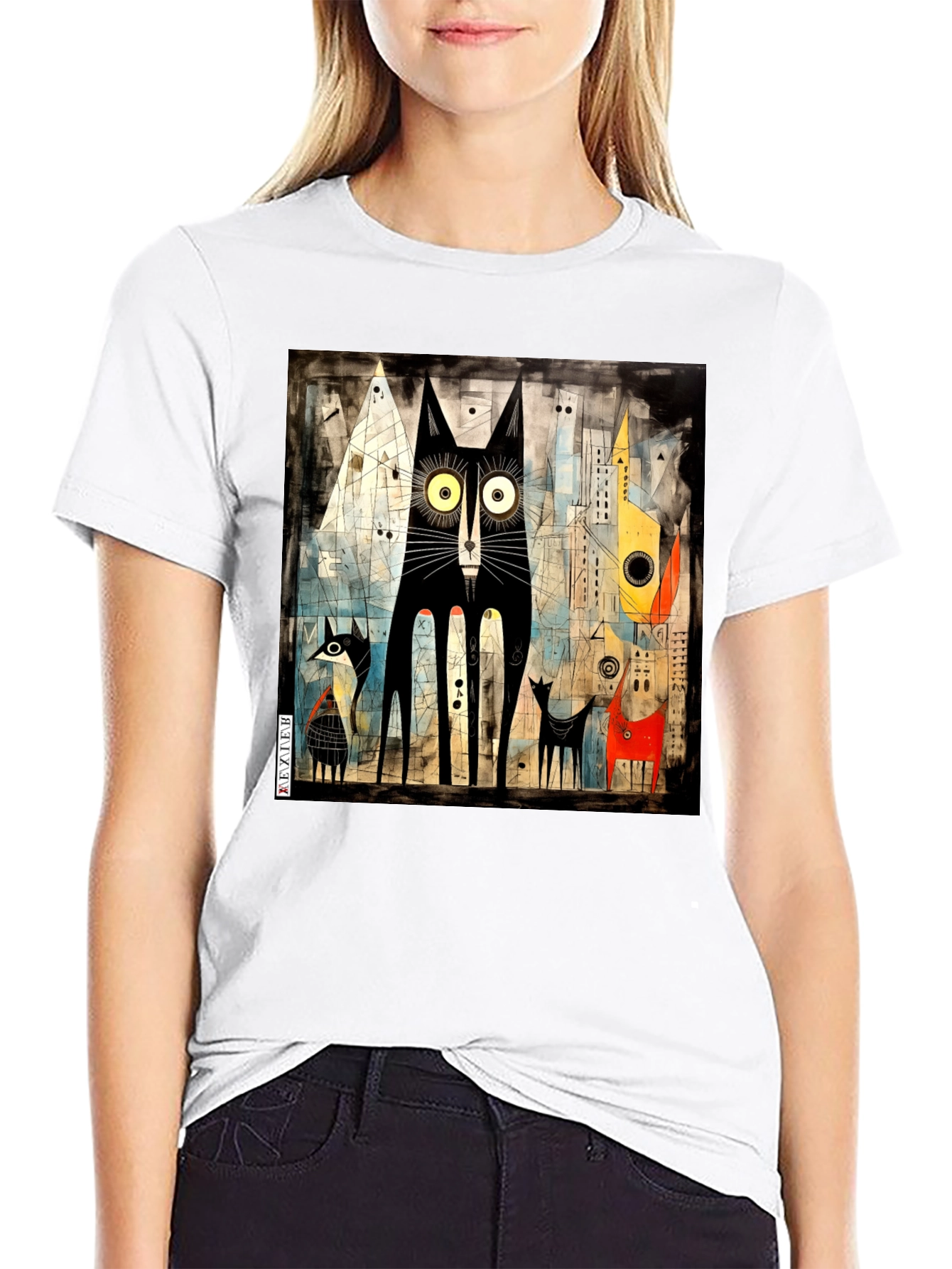 Abstract Cat Art Black T-Shirt