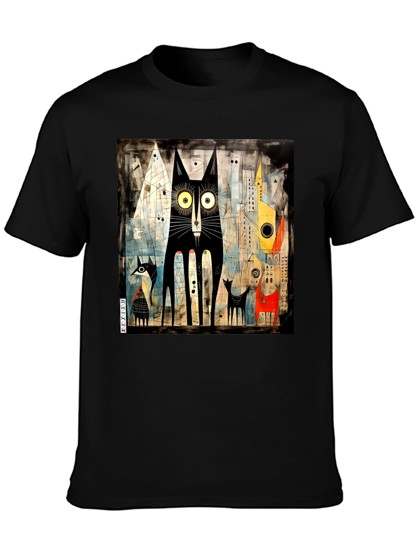 Abstract Cat Art Black T-Shirt