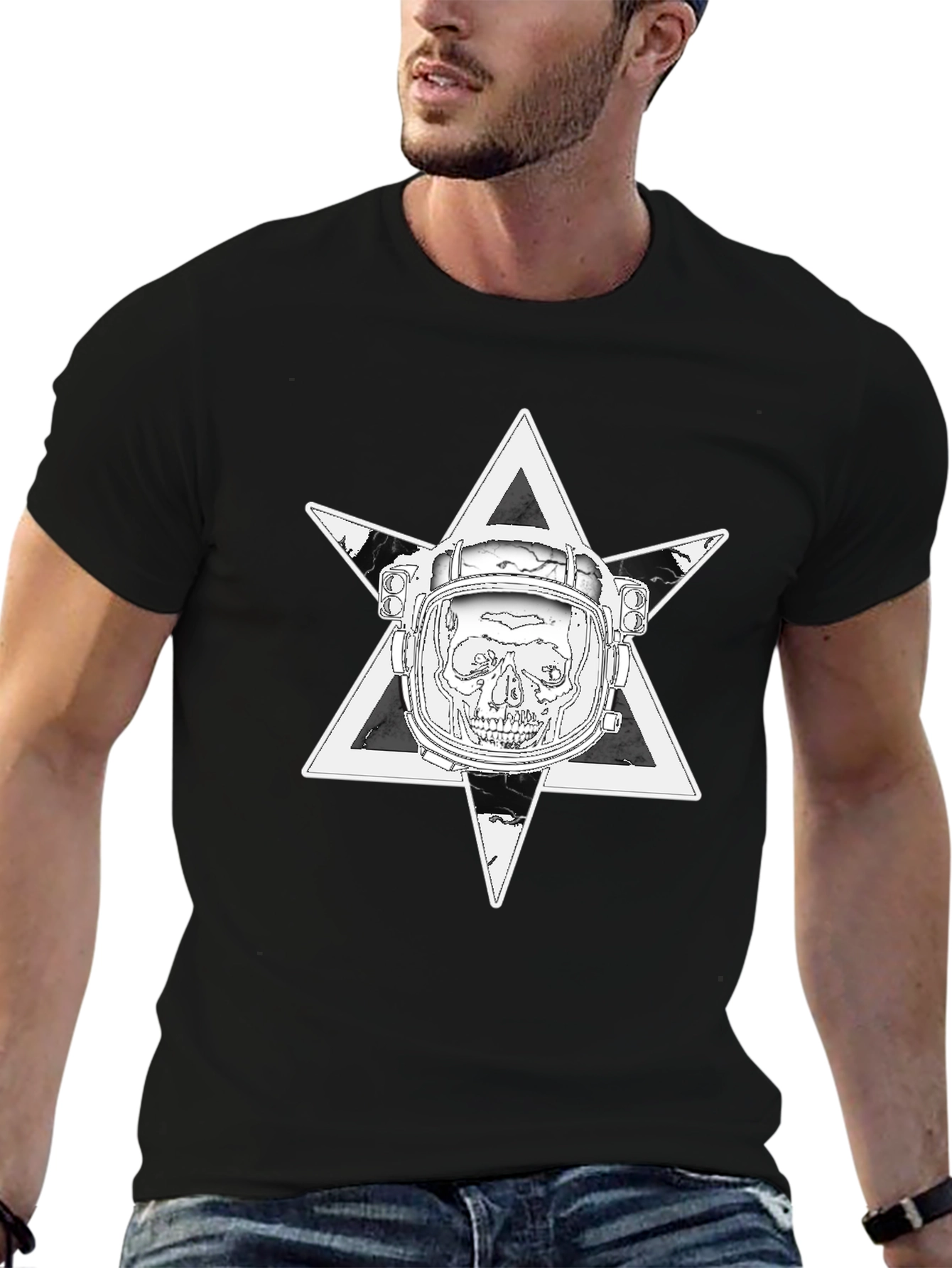 Astronaut Skull Graphic Tee - Black Cotton T-Shirt