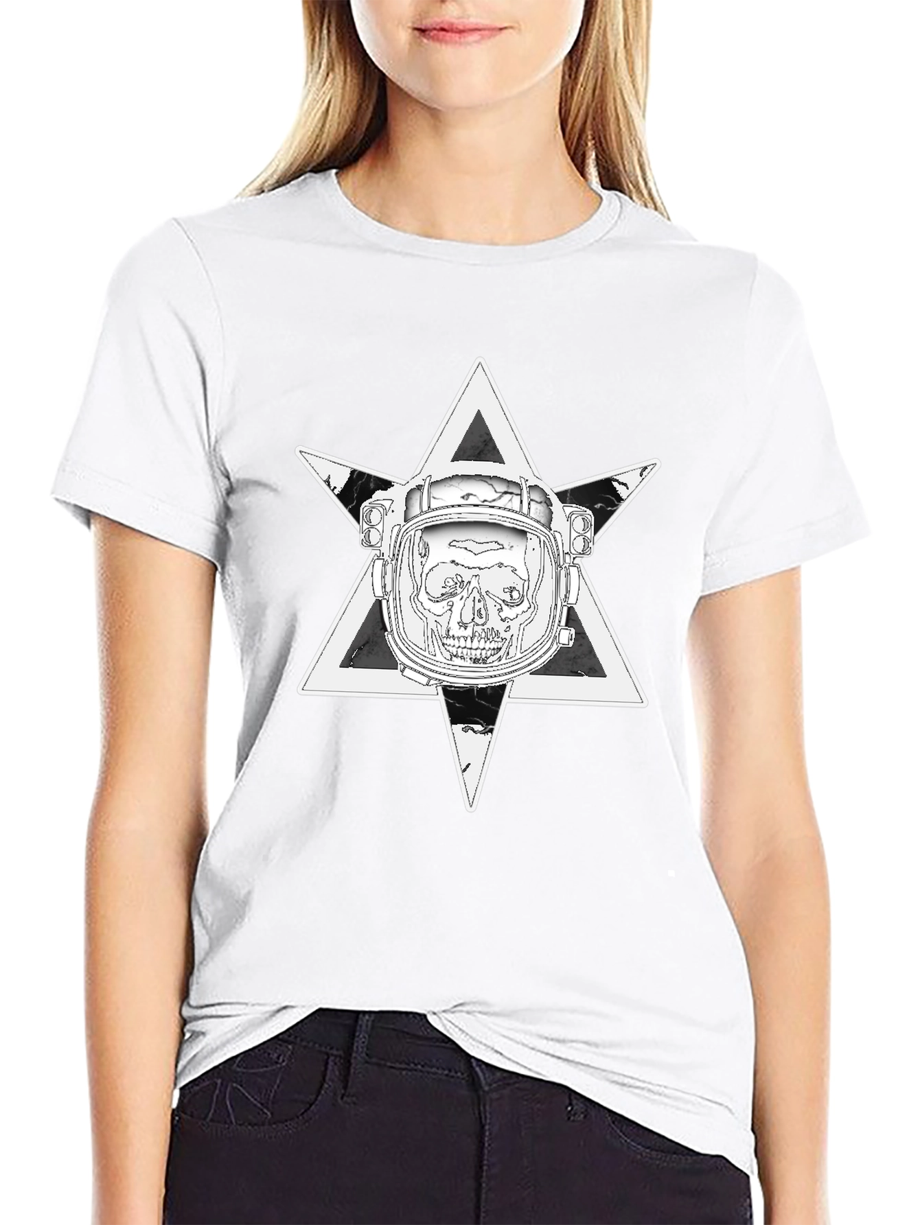 Astronaut Skull Graphic Tee - Black Cotton T-Shirt