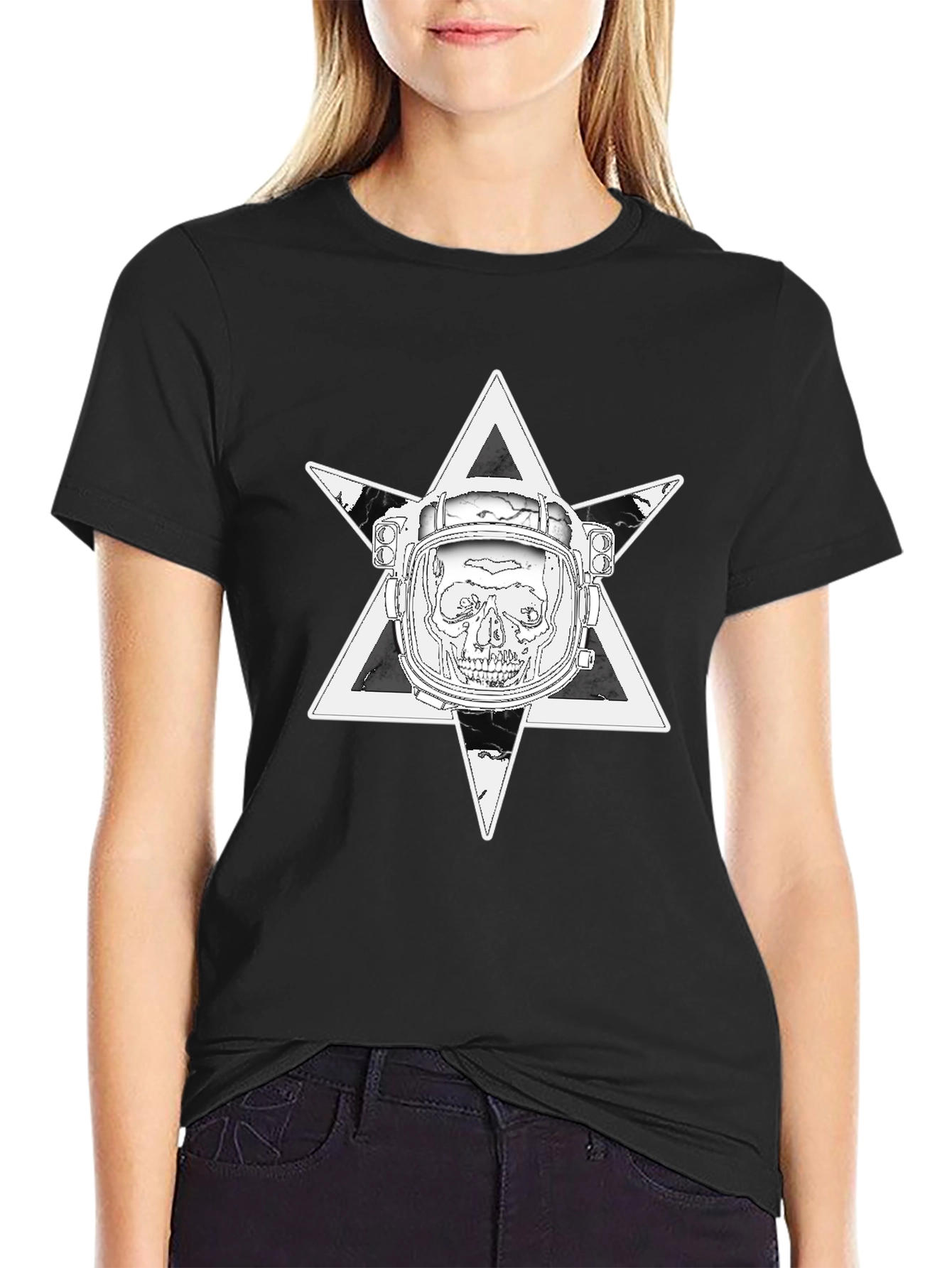 Astronaut Skull Graphic Tee - Black Cotton T-Shirt