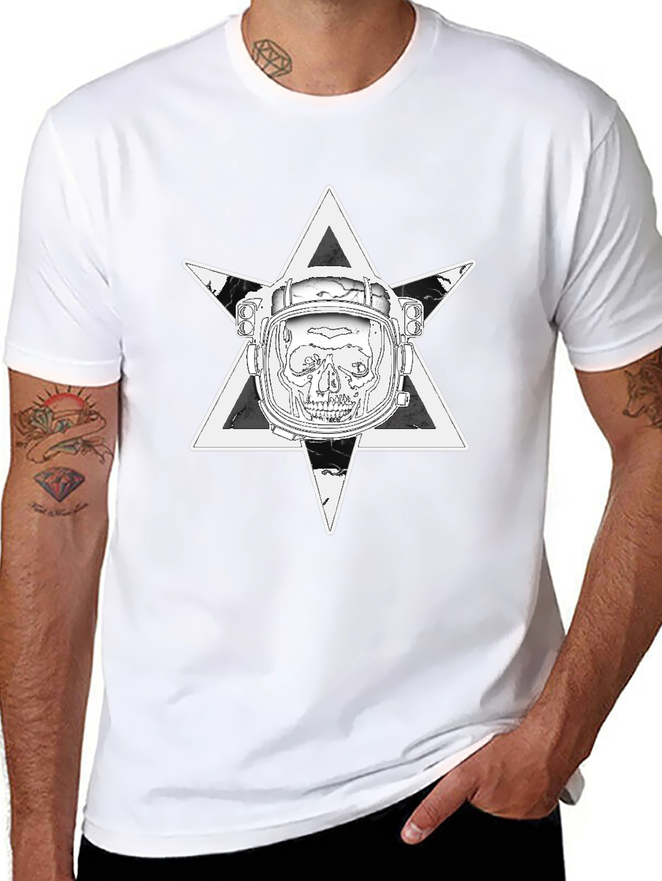 Astronaut Skull Graphic Tee - Black Cotton T-Shirt