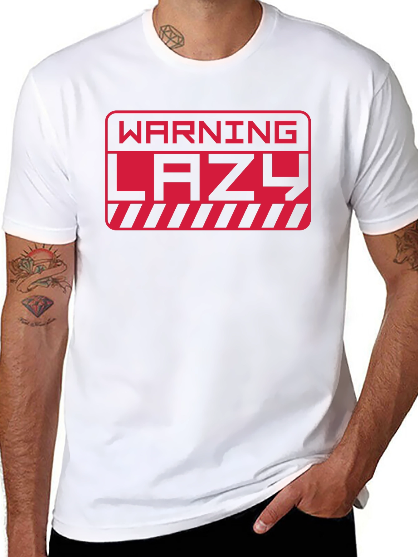 Warning Lazy Graphic Print Crew Neck T-Shirt