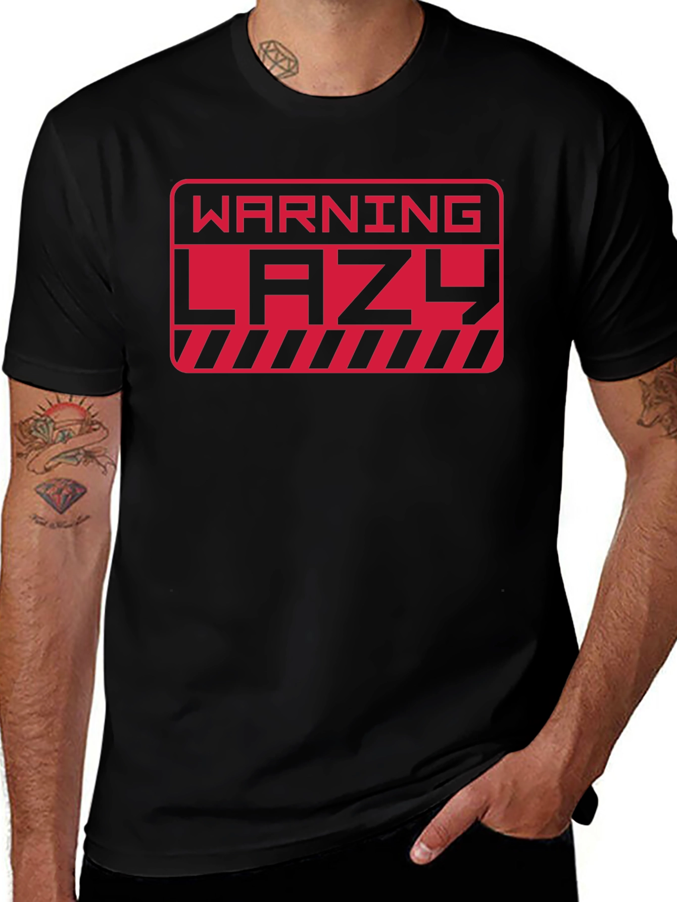 Warning Lazy Graphic Print Crew Neck T-Shirt