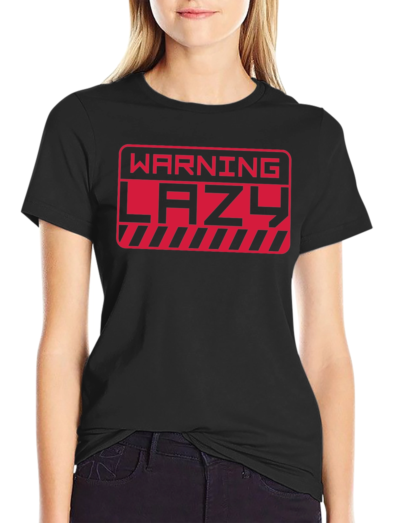 Warning Lazy Graphic Print Crew Neck T-Shirt