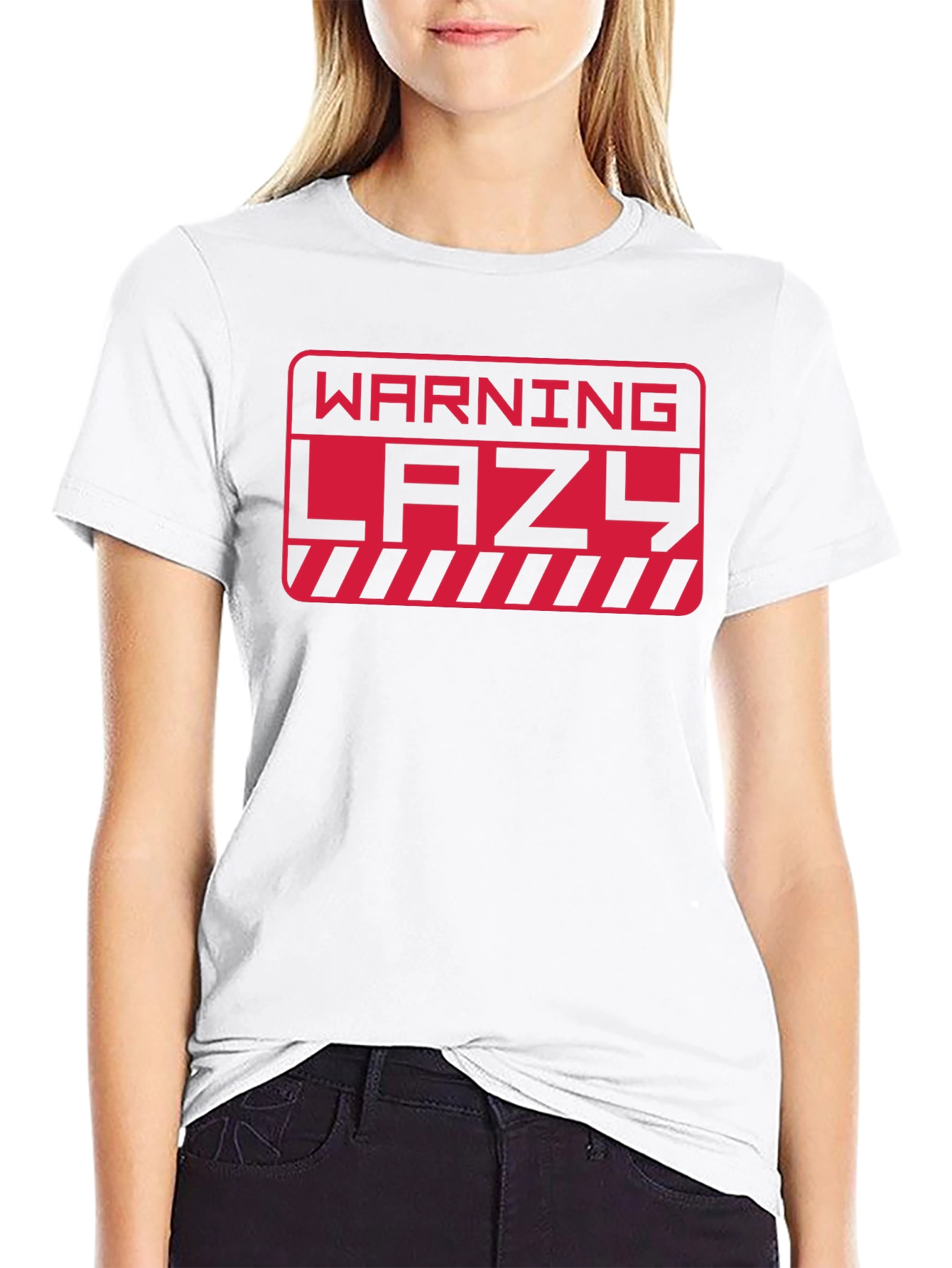 Warning Lazy Graphic Print Crew Neck T-Shirt