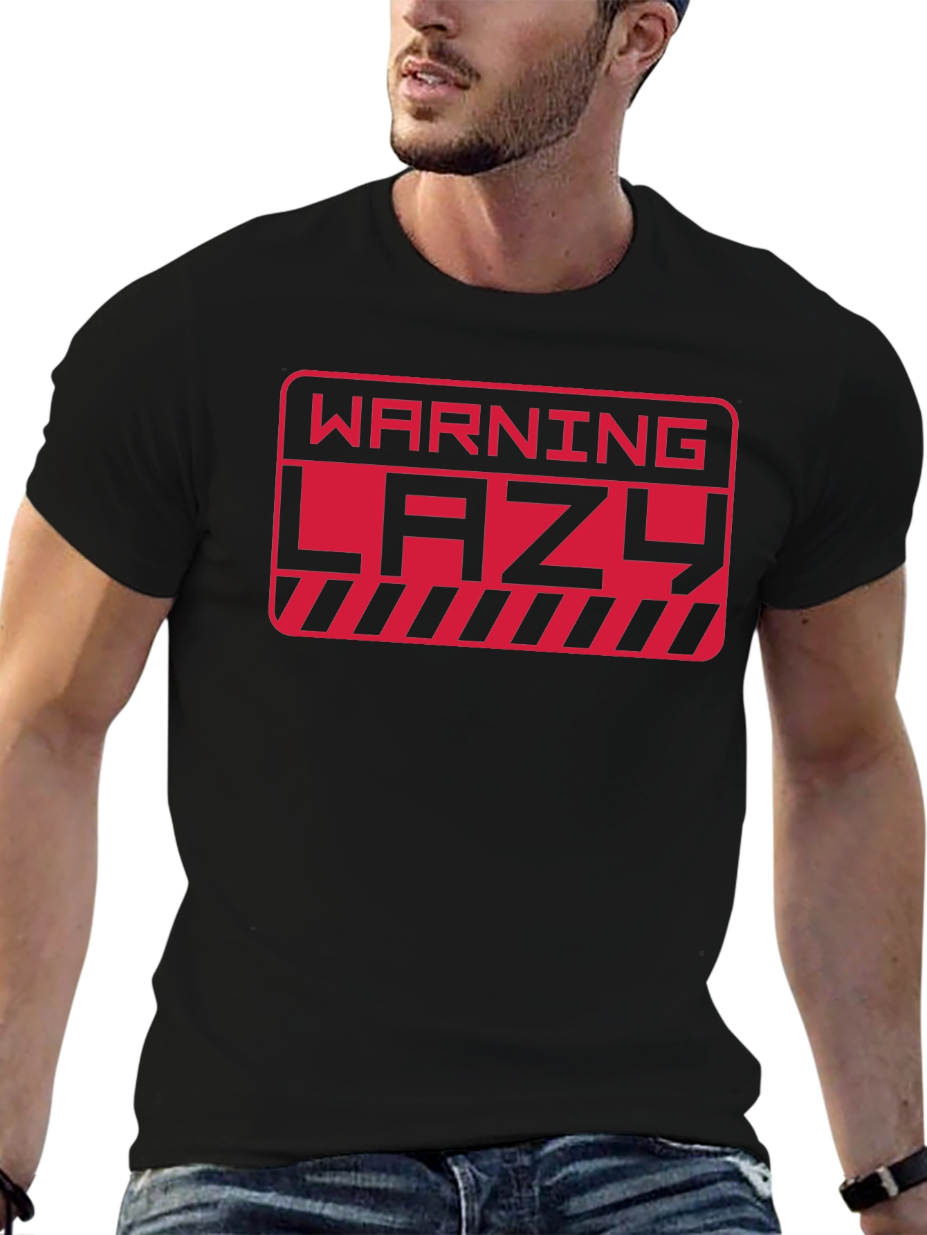 Warning Lazy Graphic Print Crew Neck T-Shirt