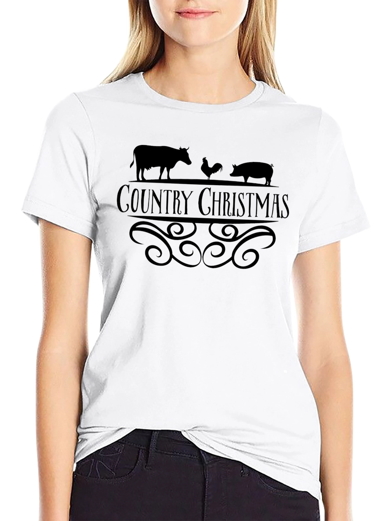 Country Christmas Black T-Shirt