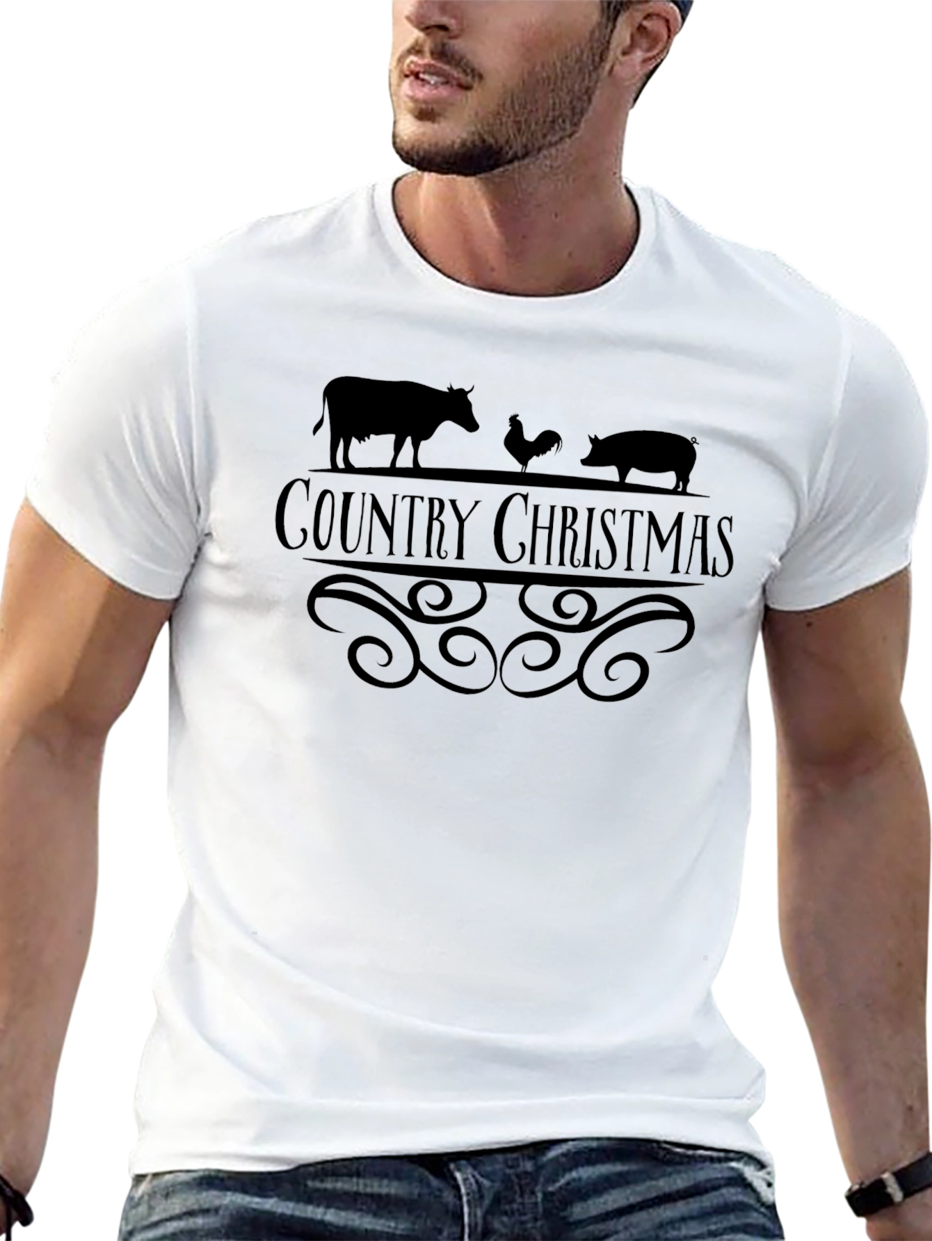 Country Christmas Black T-Shirt