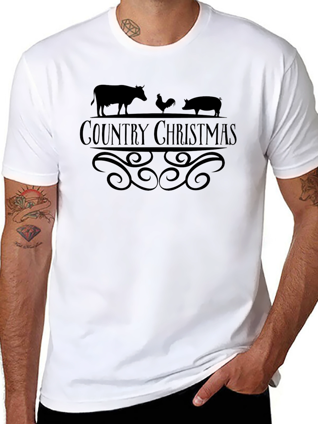Country Christmas Black T-Shirt