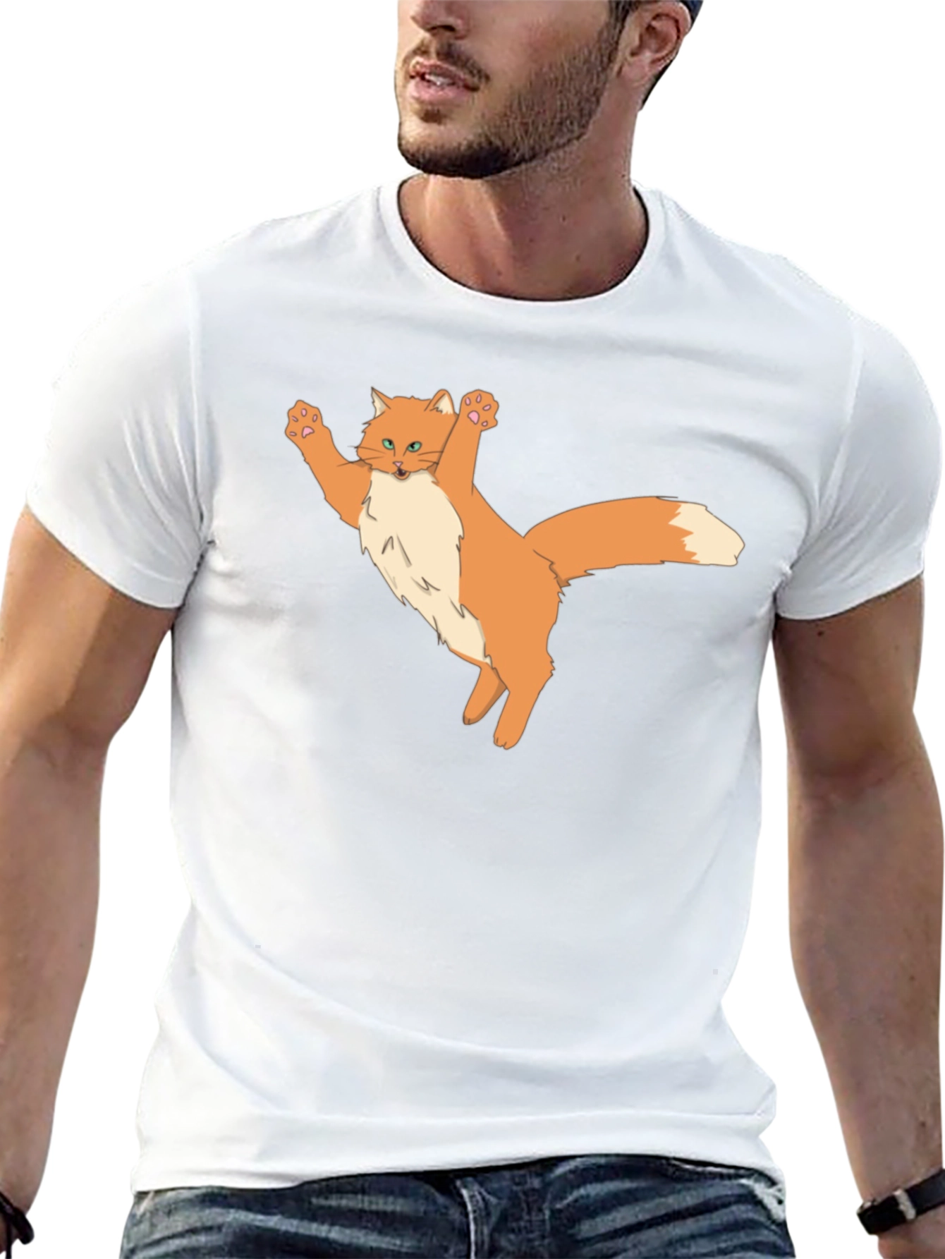 Black T-Shirt with Cartoon Cat Design