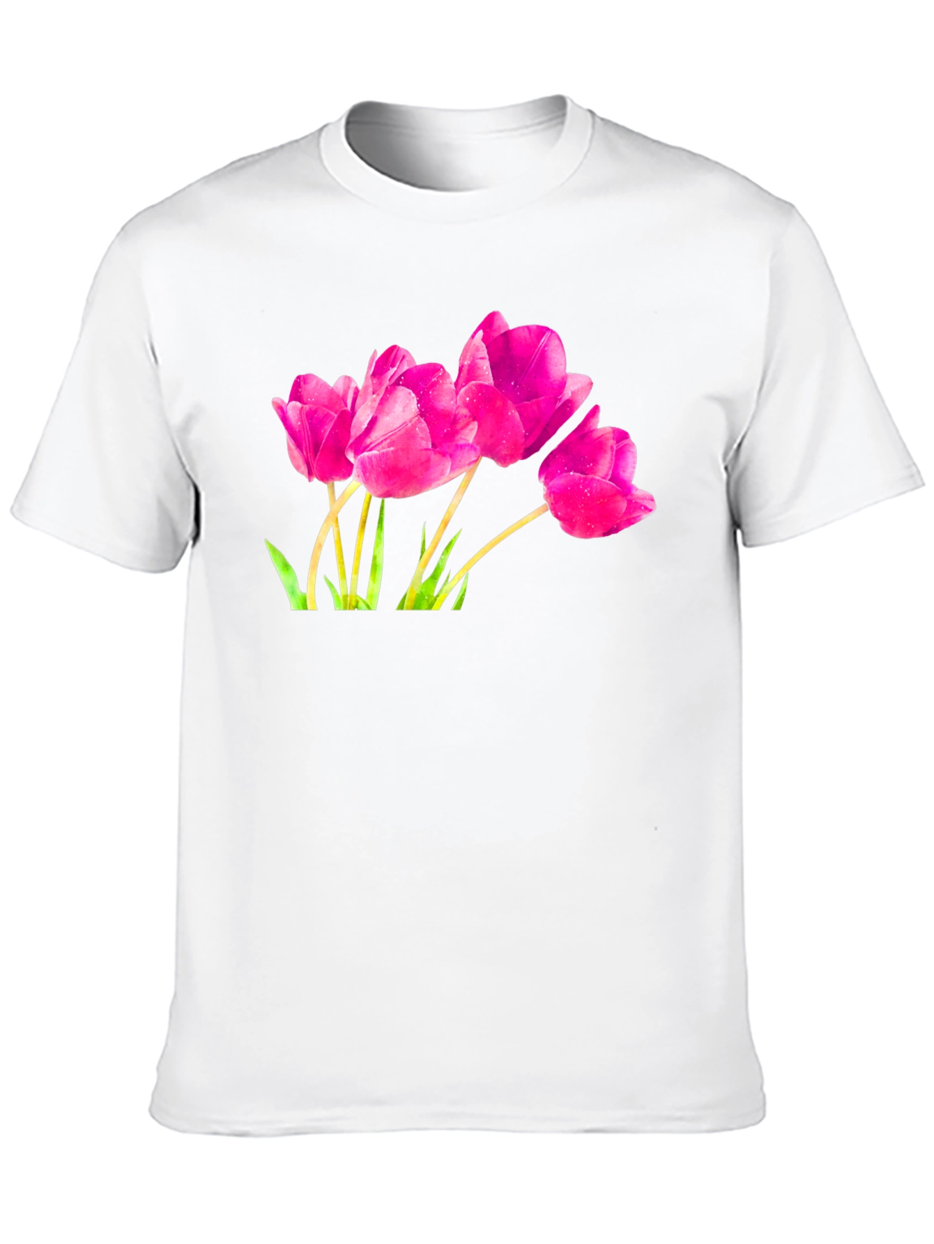 Pink Tulip Graphic Black T-Shirt