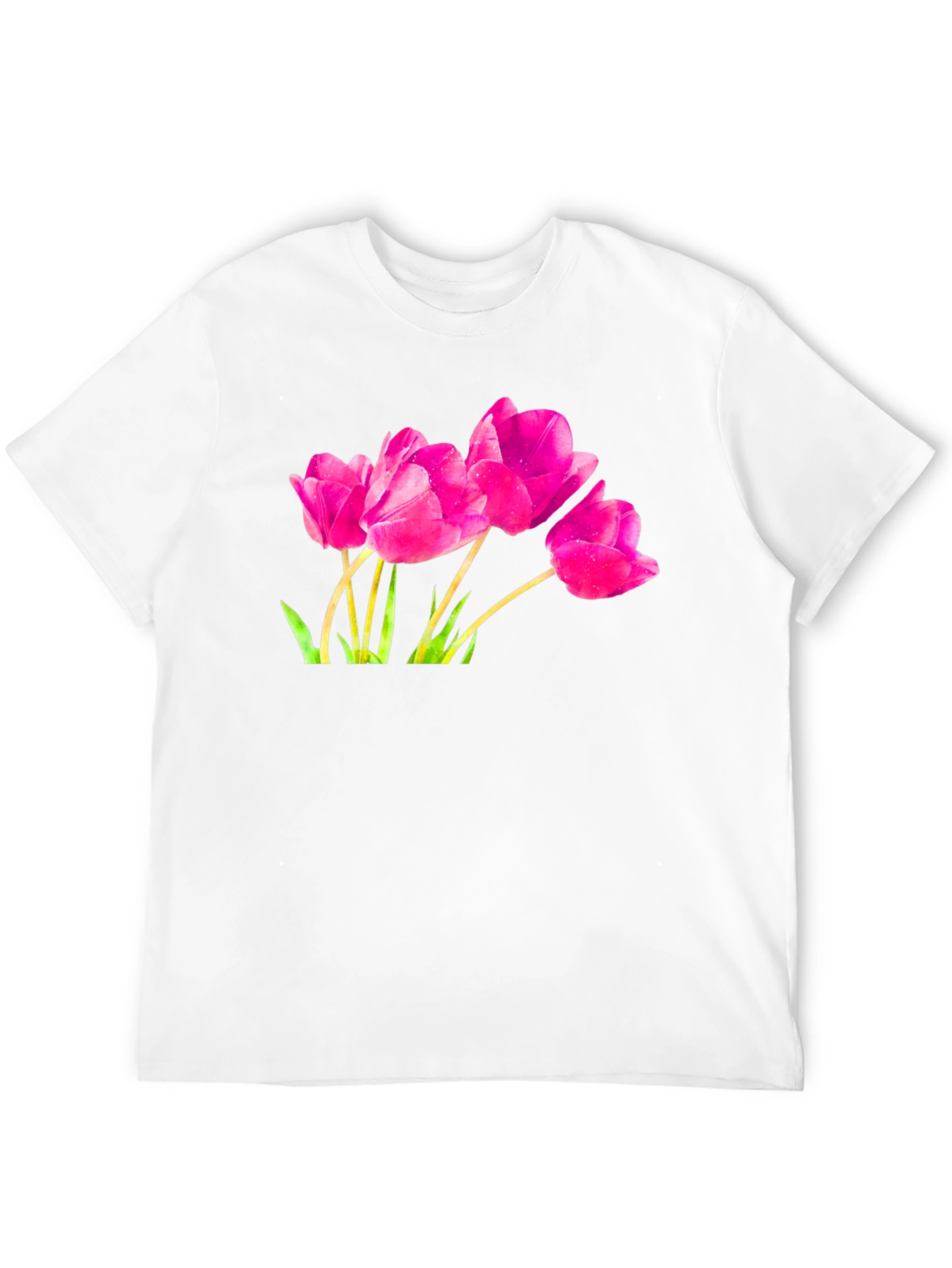 Pink Tulip Graphic Black T-Shirt