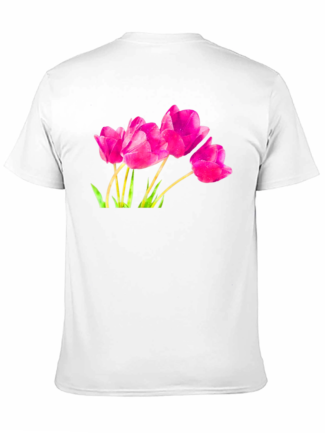 Pink Tulip Graphic Black T-Shirt