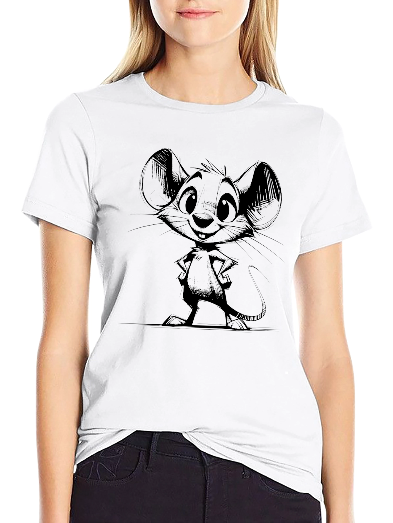 Cartoon Mouse Graphic Black T-Shirt