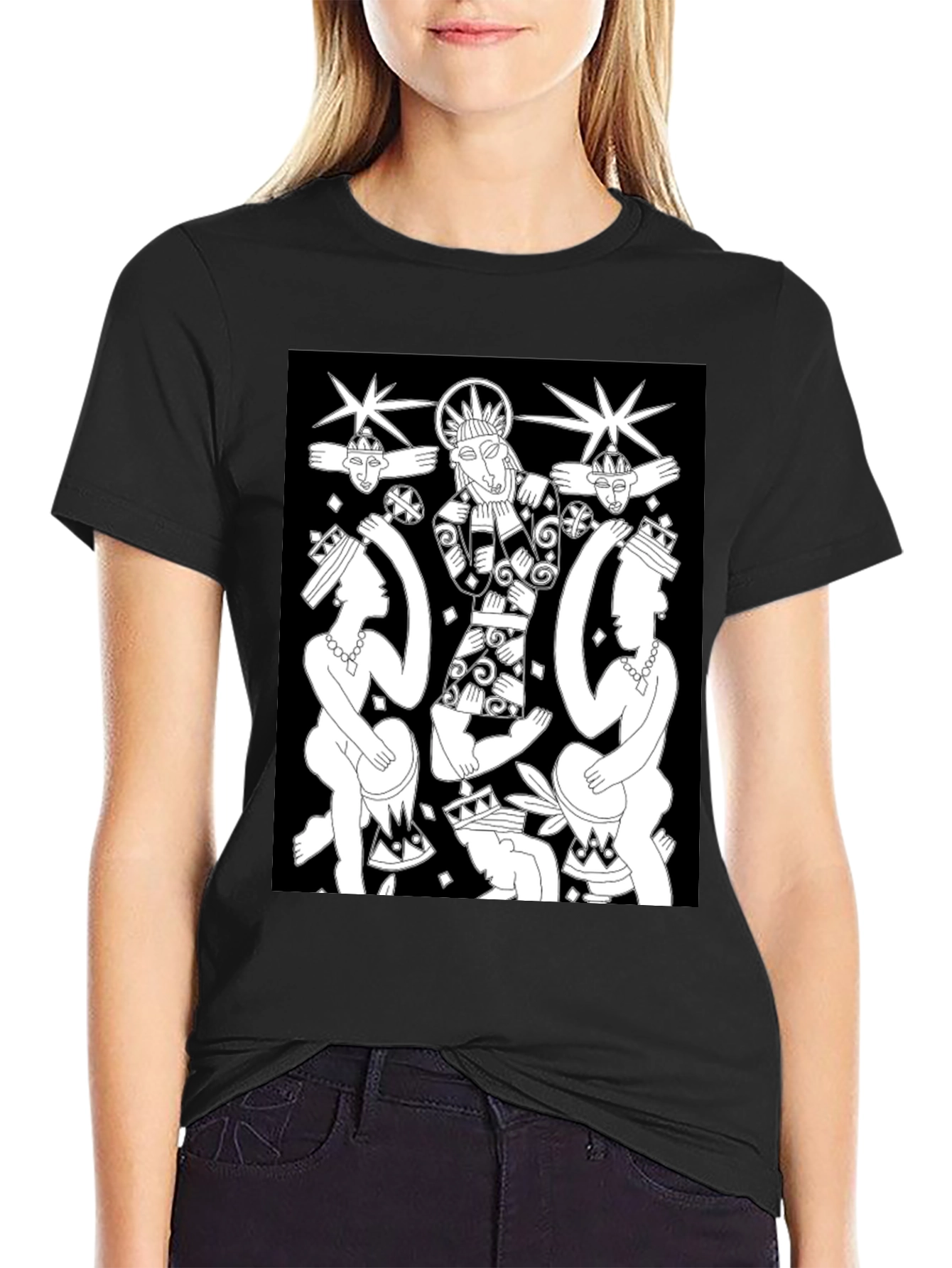 Unique Graphic Print Black Tee