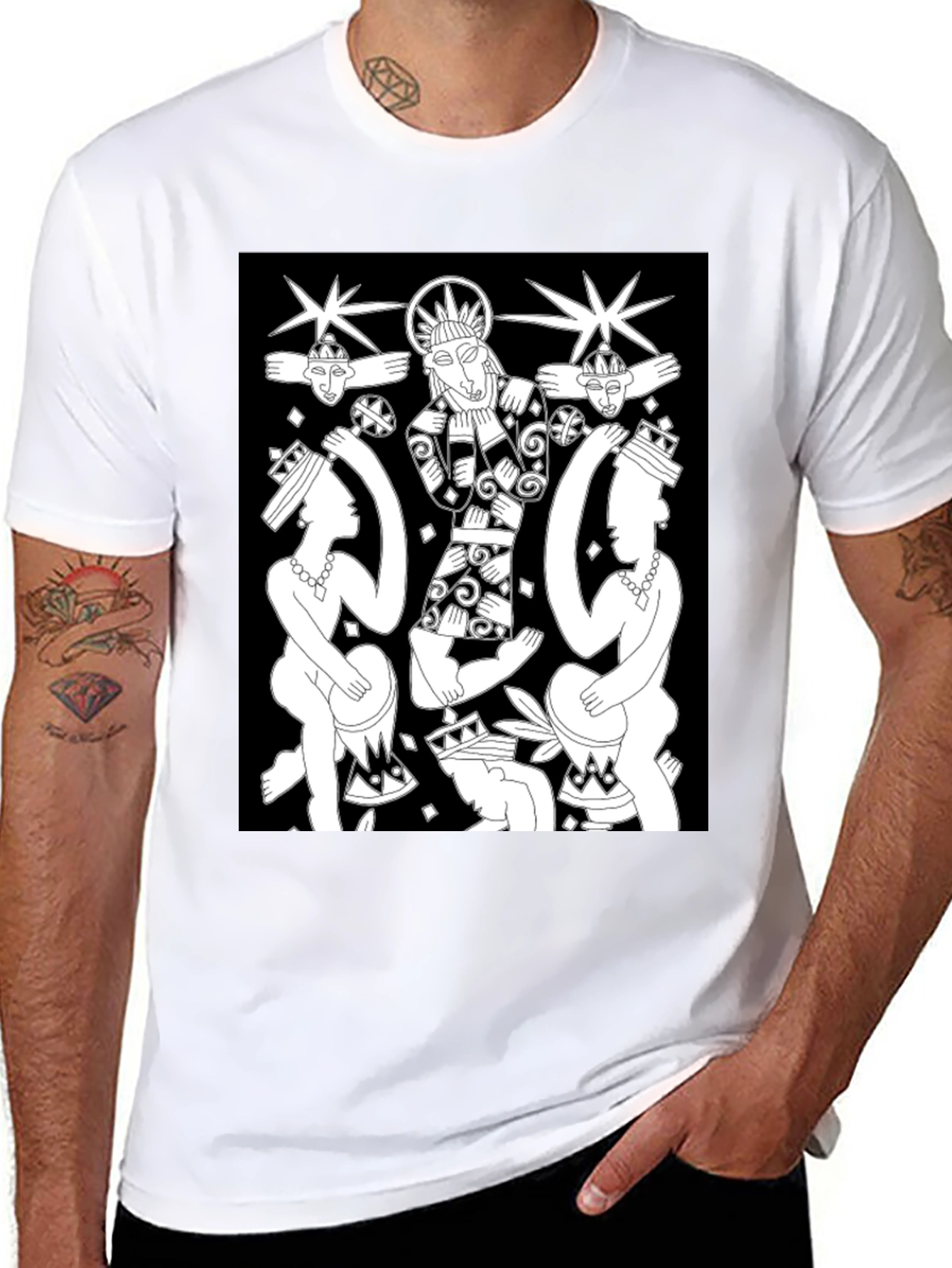 Unique Graphic Print Black Tee