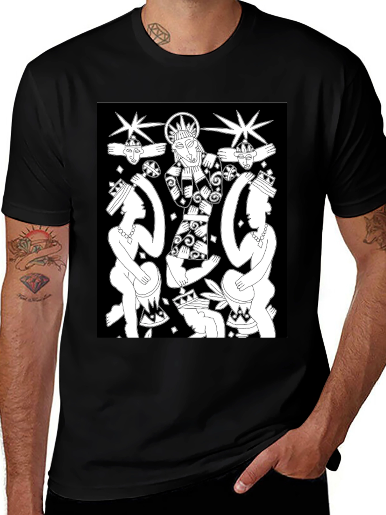 Unique Graphic Print Black Tee