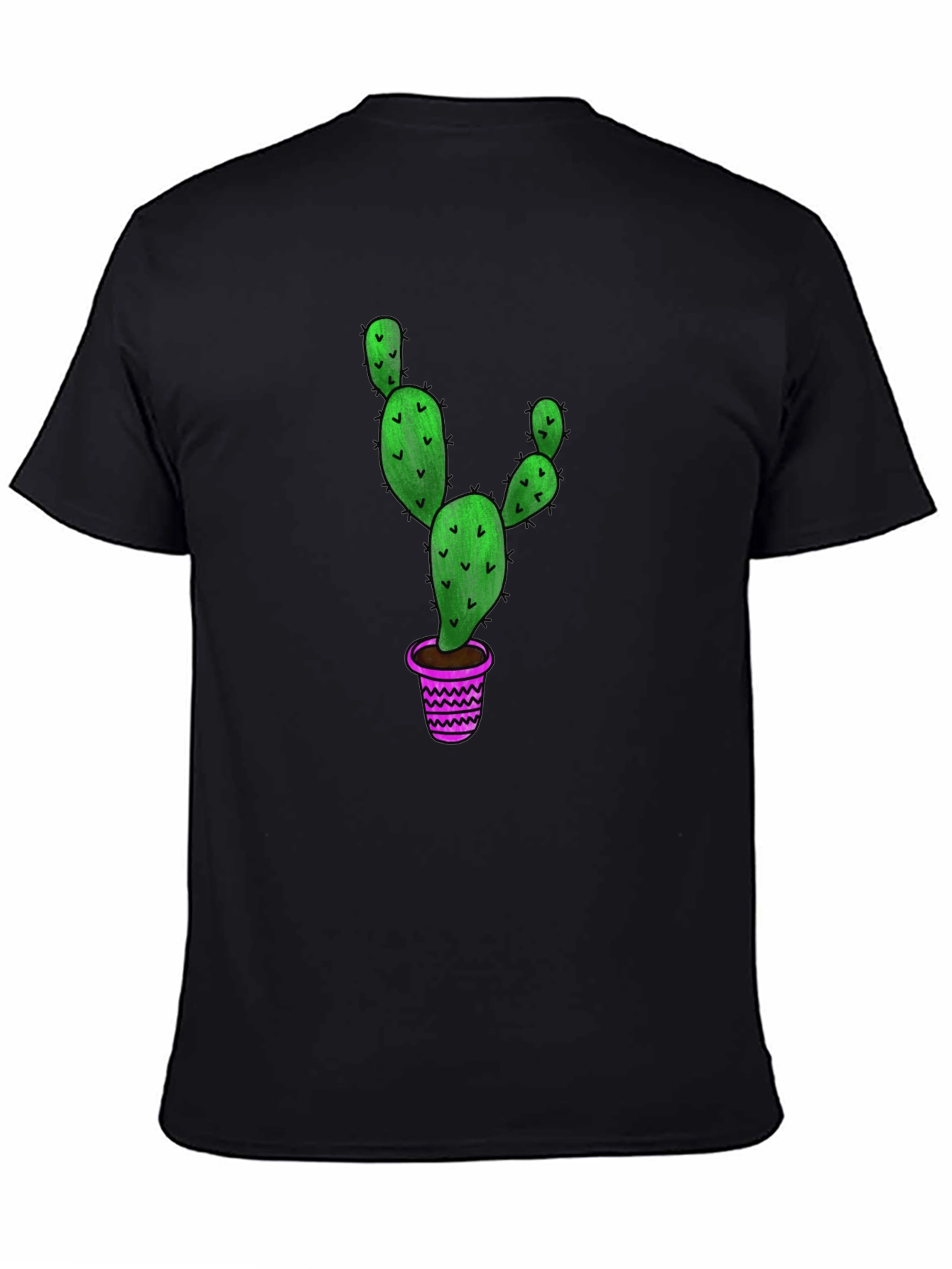 Cactus Graphic T-Shirt - Black Cotton Blend Casual Tee