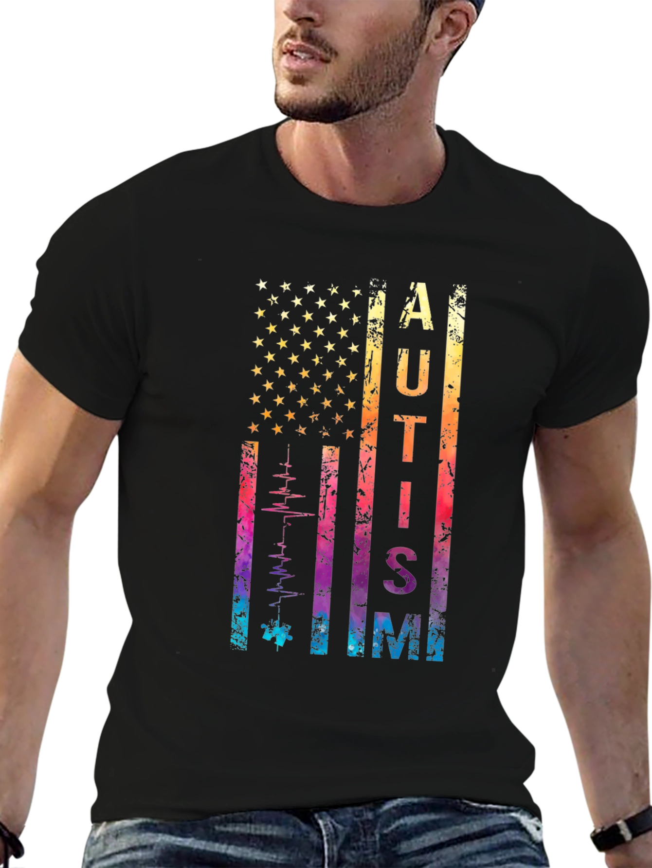 Autism Awareness USA Flag T-Shirt