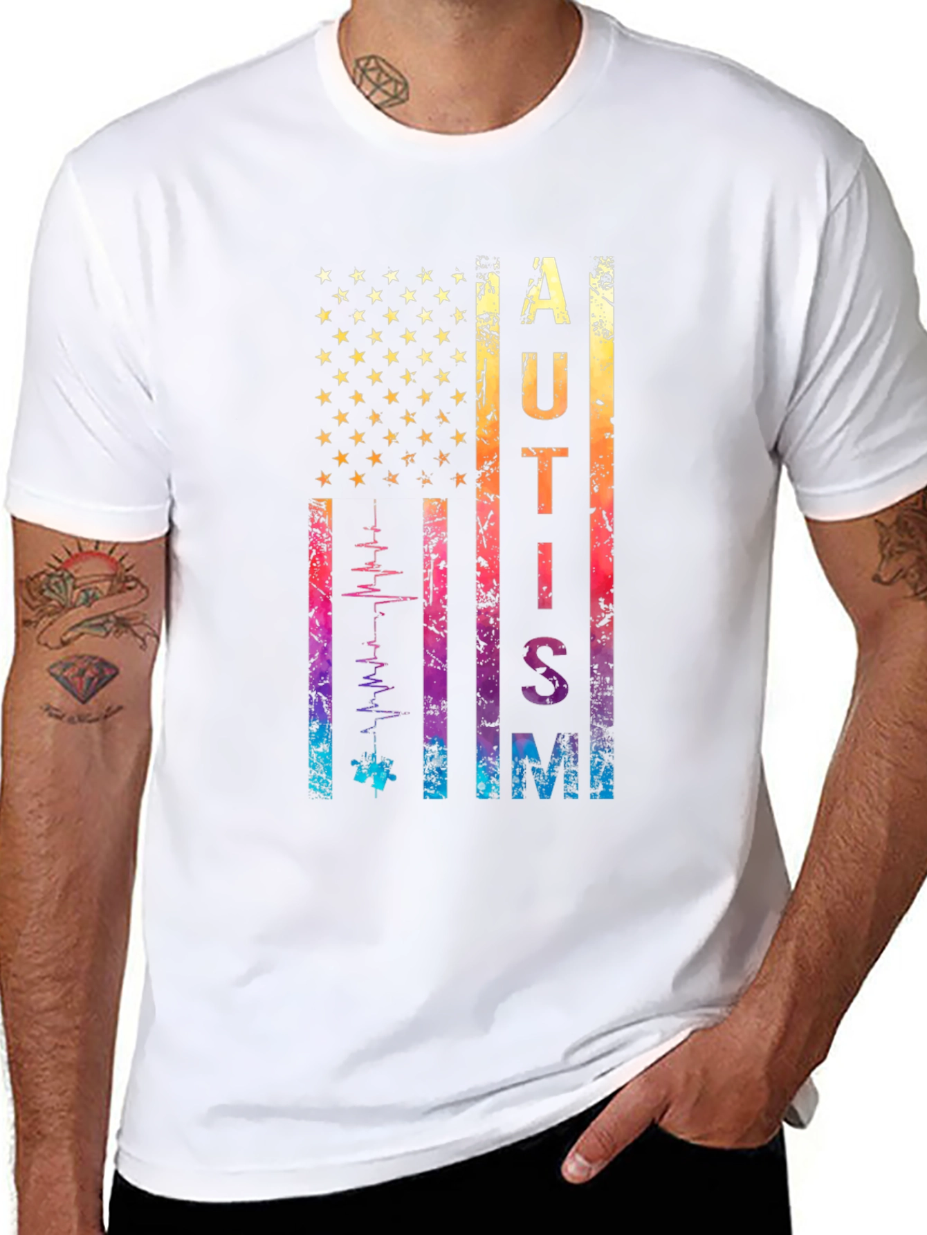 Autism Awareness USA Flag T-Shirt