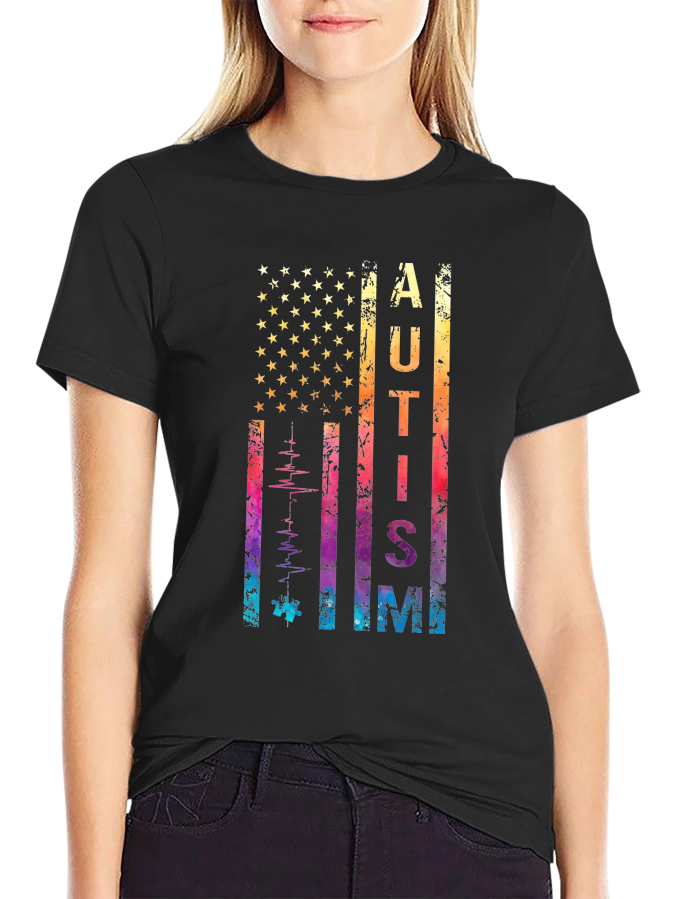 Autism Awareness USA Flag T-Shirt