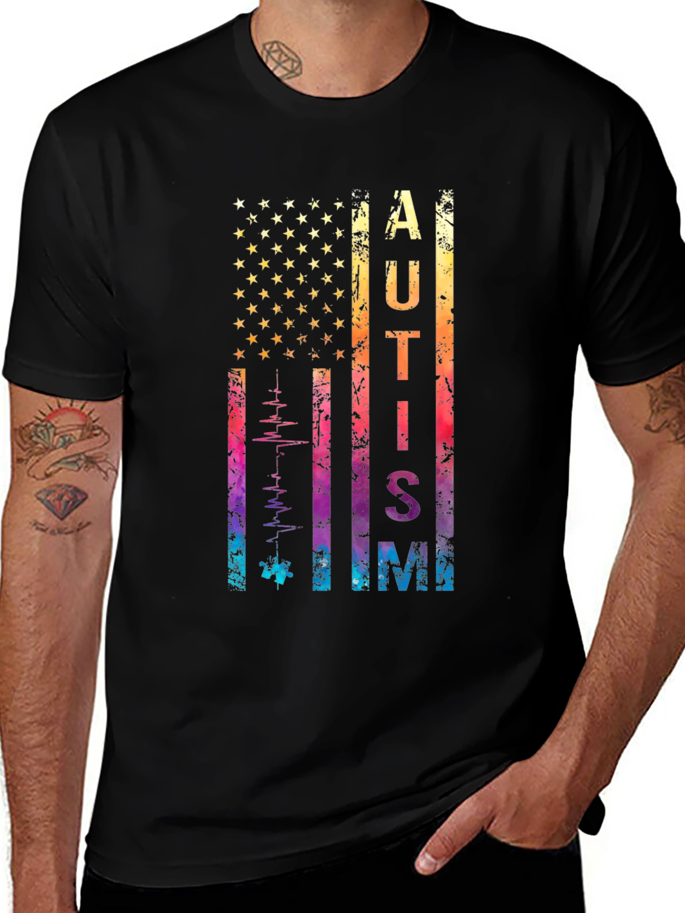 Autism Awareness USA Flag T-Shirt