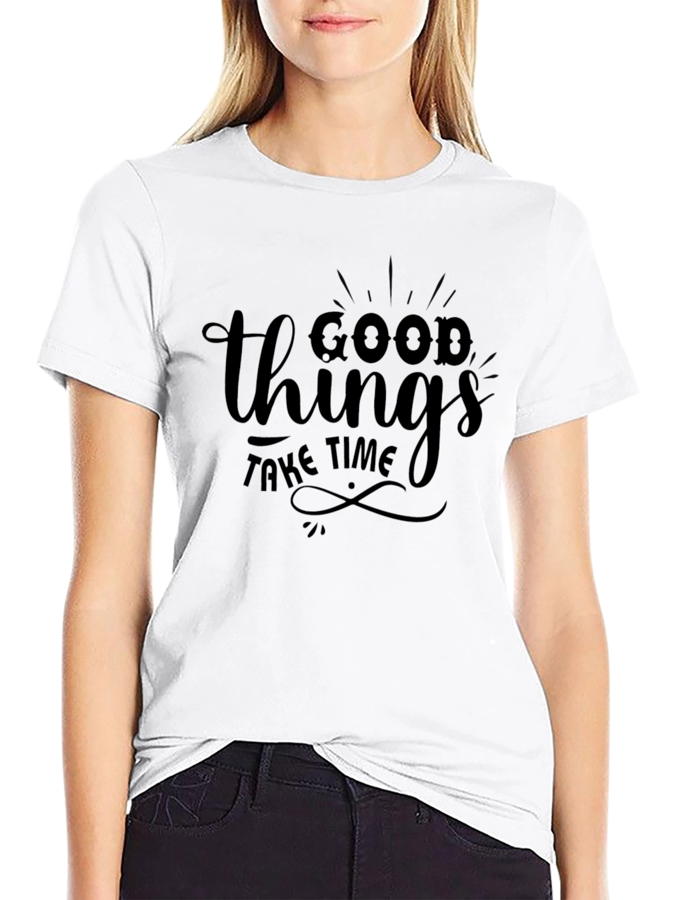 Good Things Take Time Black Graphic T-Shirt