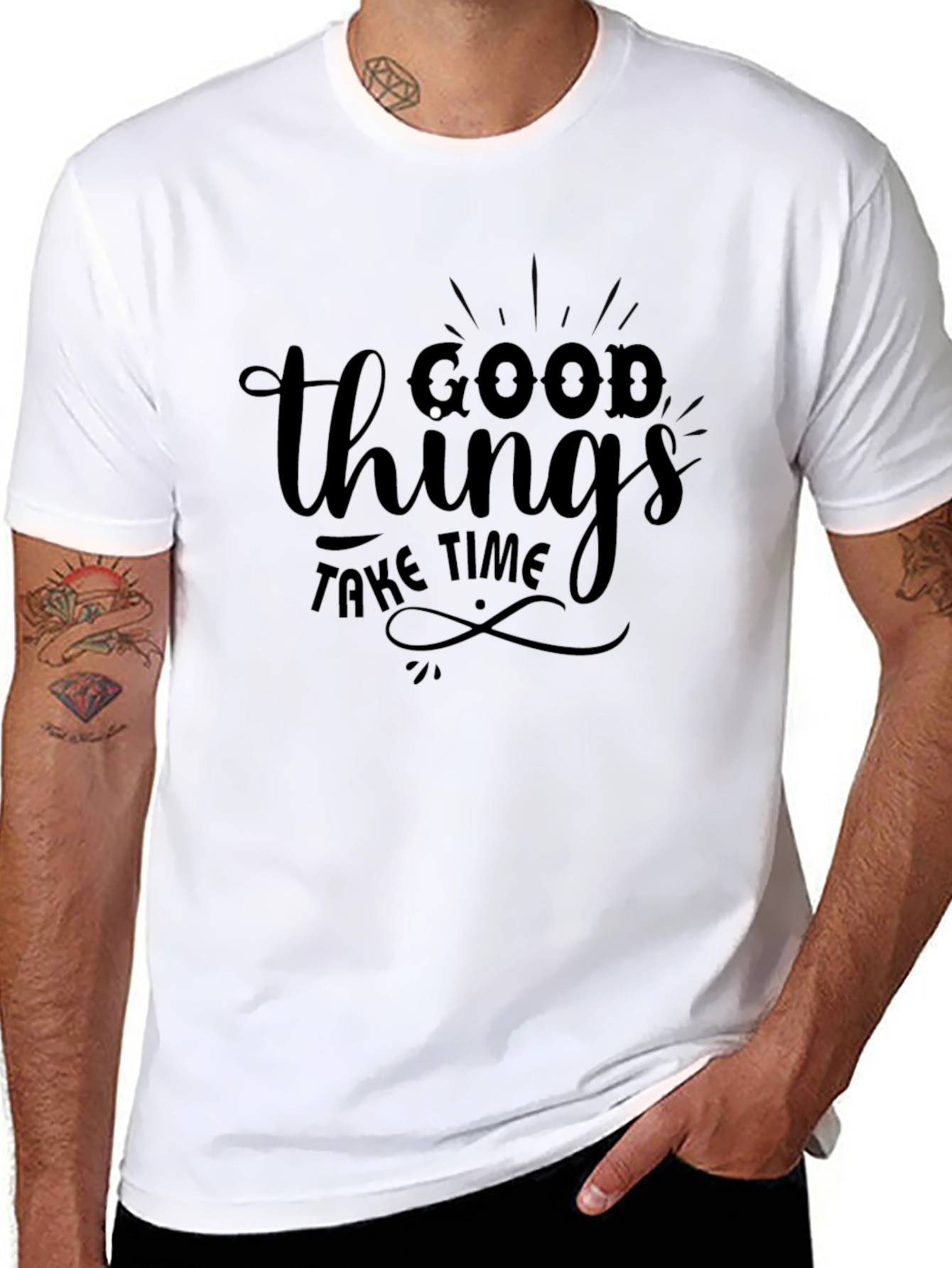 Good Things Take Time Black Graphic T-Shirt