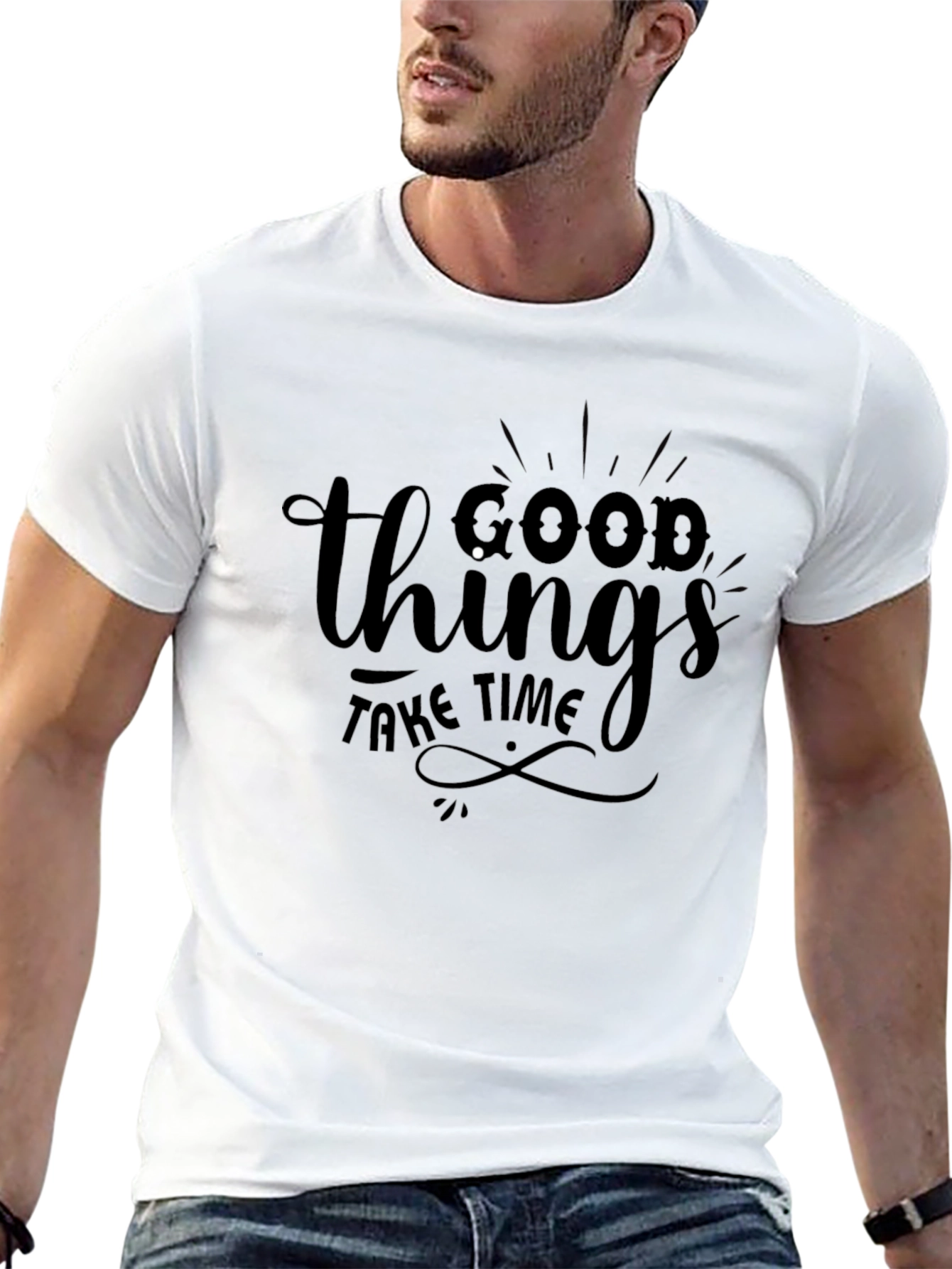 Good Things Take Time Black Graphic T-Shirt
