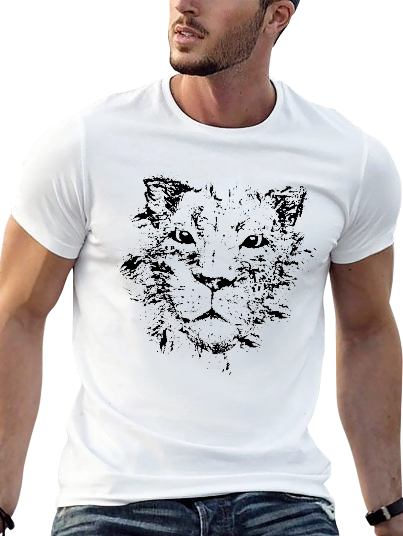 Lion Sketch Graphic Print Black T-Shirt