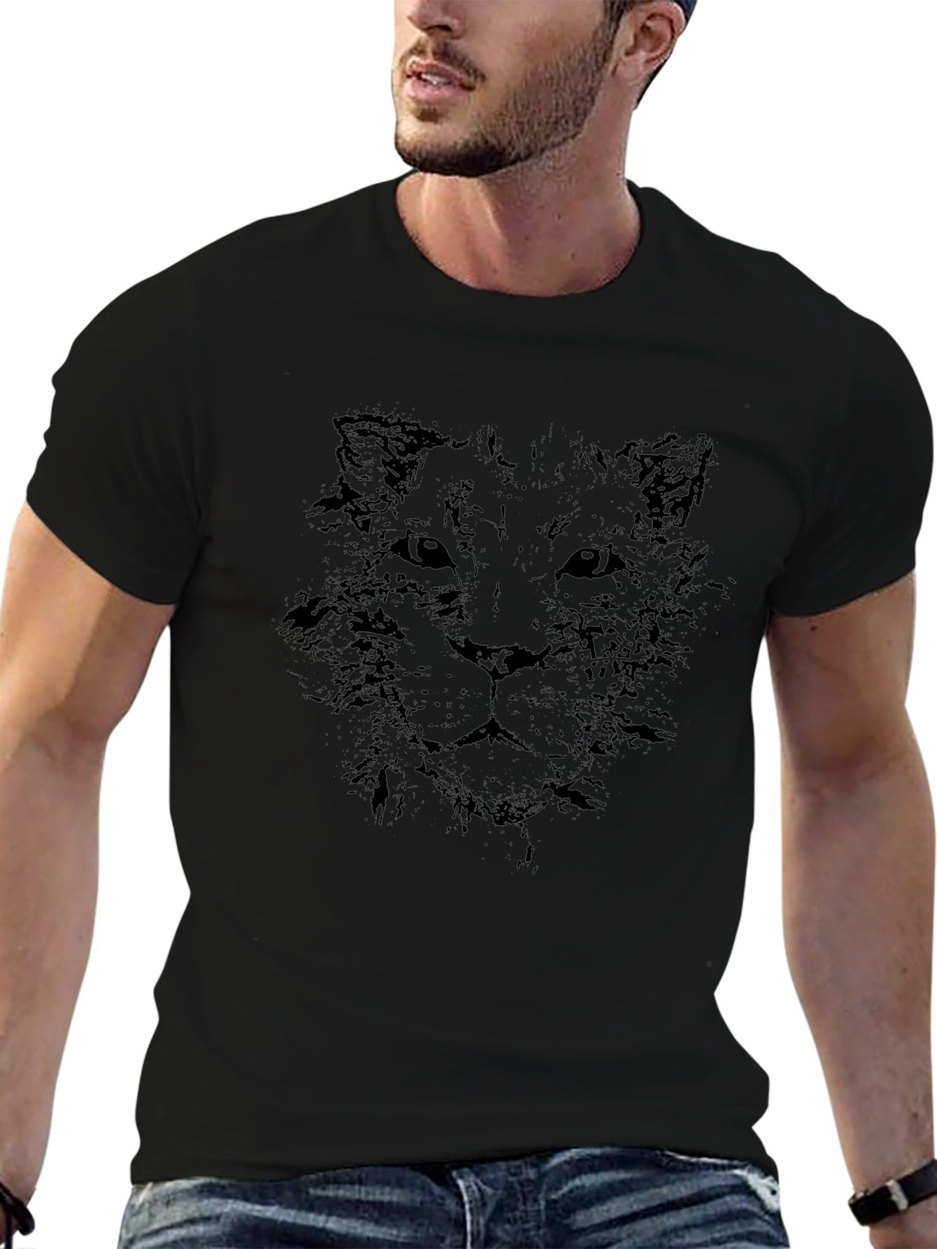 Lion Sketch Graphic Print Black T-Shirt