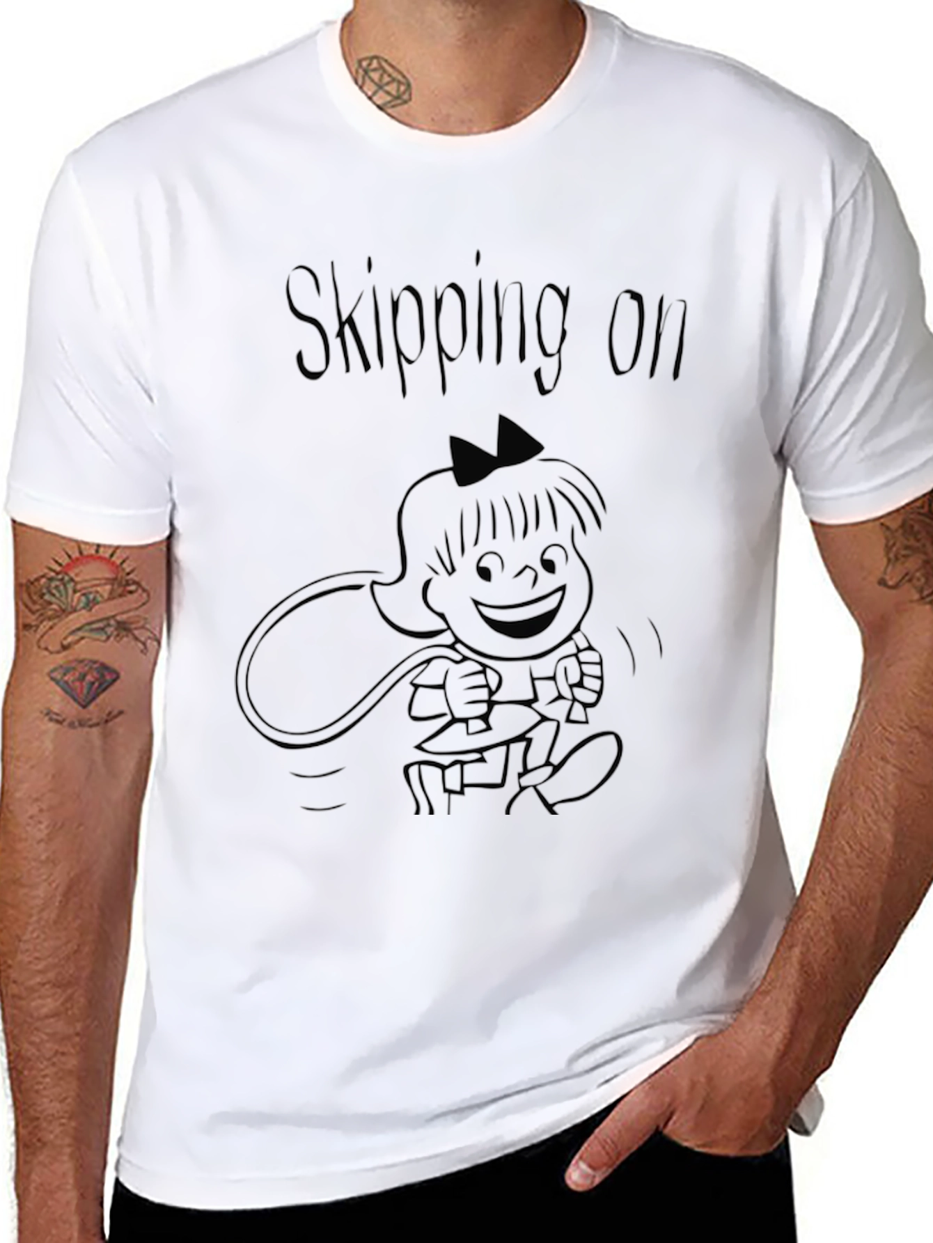 Skipping On Black T-Shirt