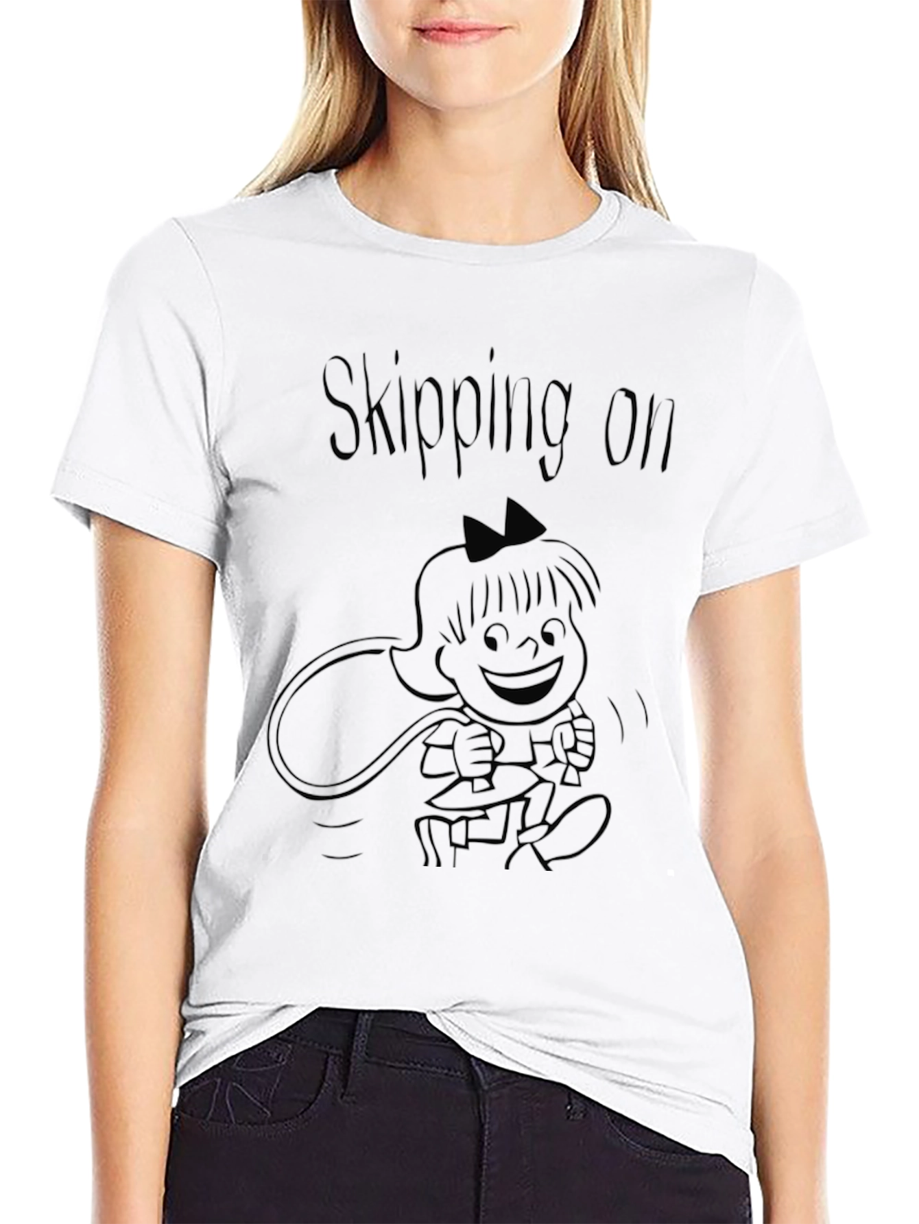 Skipping On Black T-Shirt