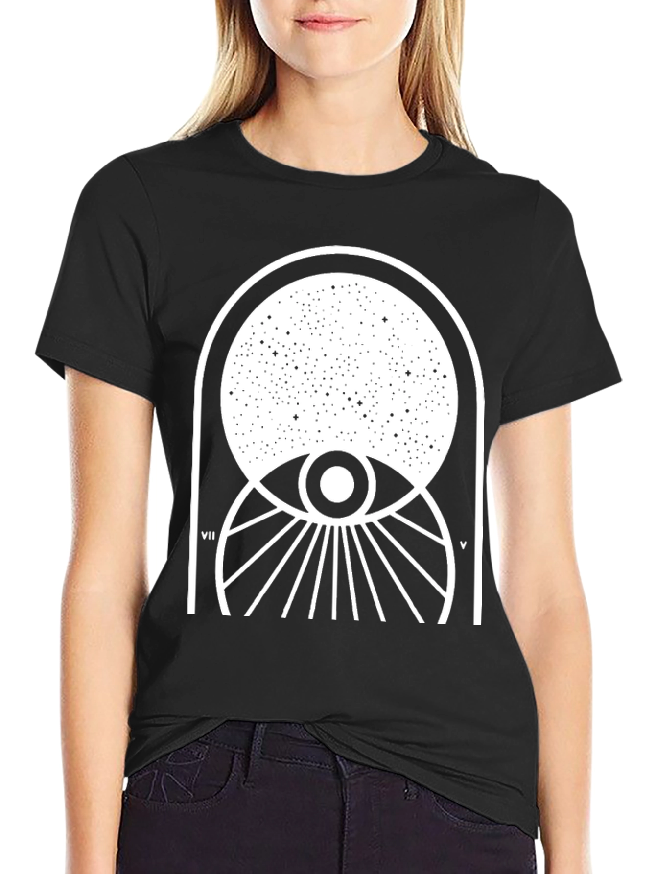 Celestial Eye Graphic Tee - Black Cotton Comfort