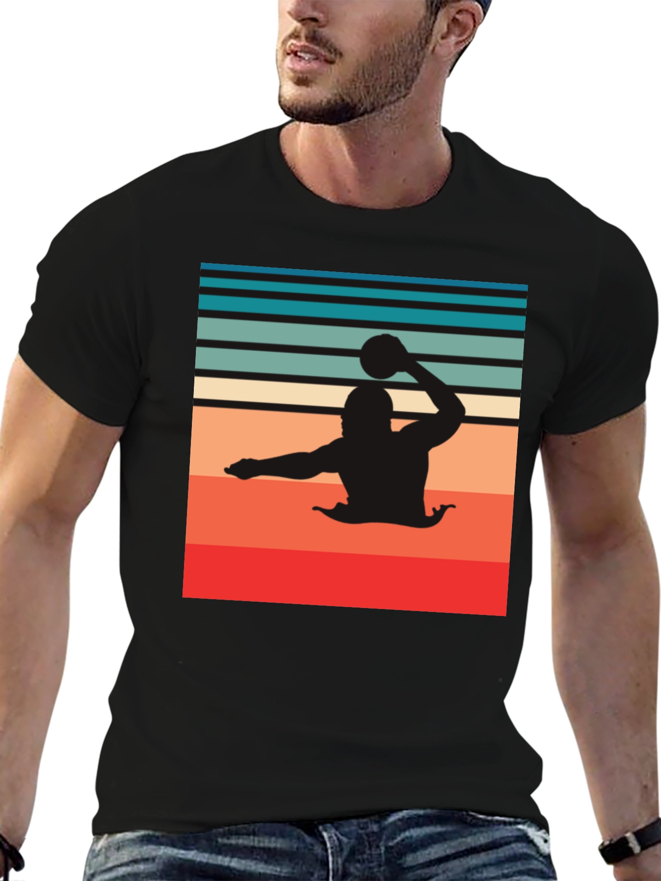 Retro Water Polo Player T-Shirt - Black